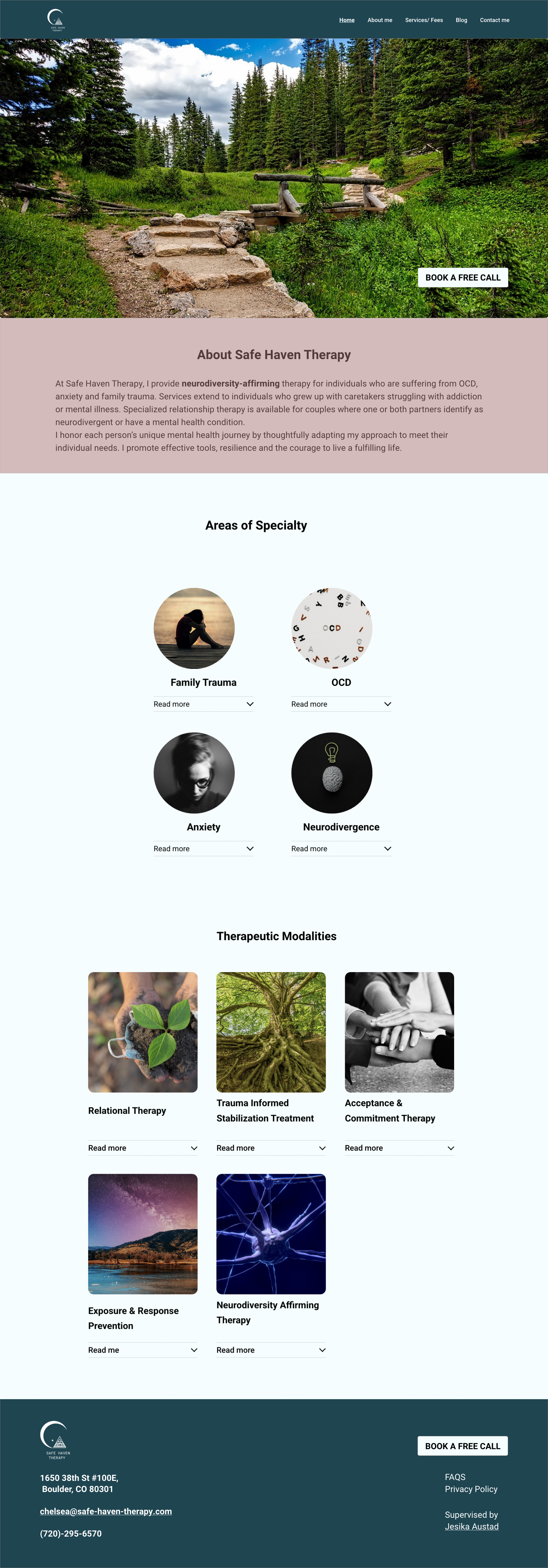 Homepage for a therapy practice