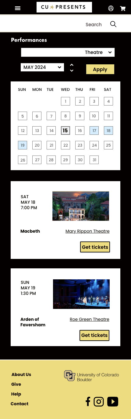 mobile app filters for choosing tickets