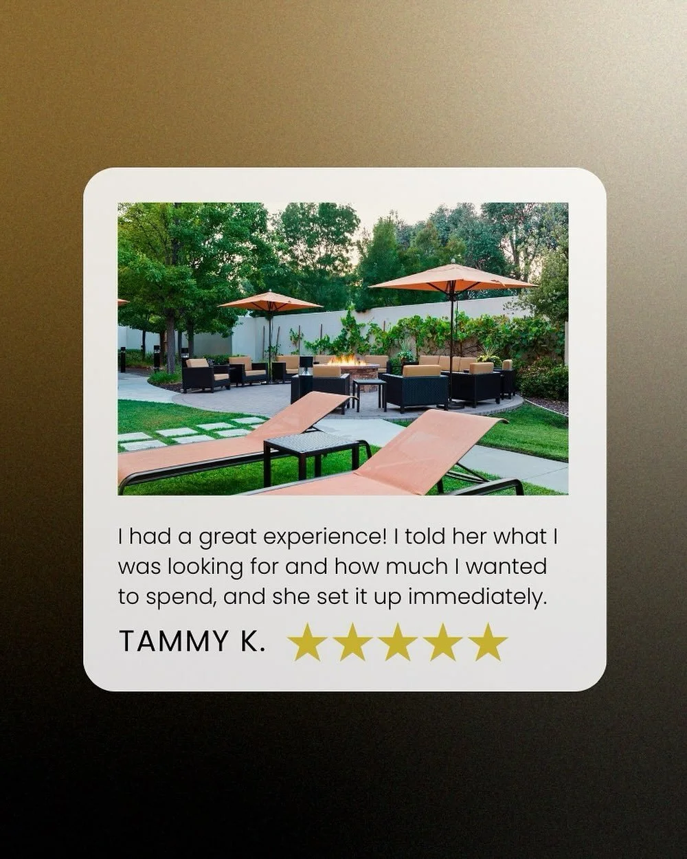 Tammy was looking for a quick stay in Livermore, CA, which is known for its beautiful wineries. We quickly worked together to find her the perfect place within her budget. If you’re looking to book some upcoming travel, I’d be happy to he