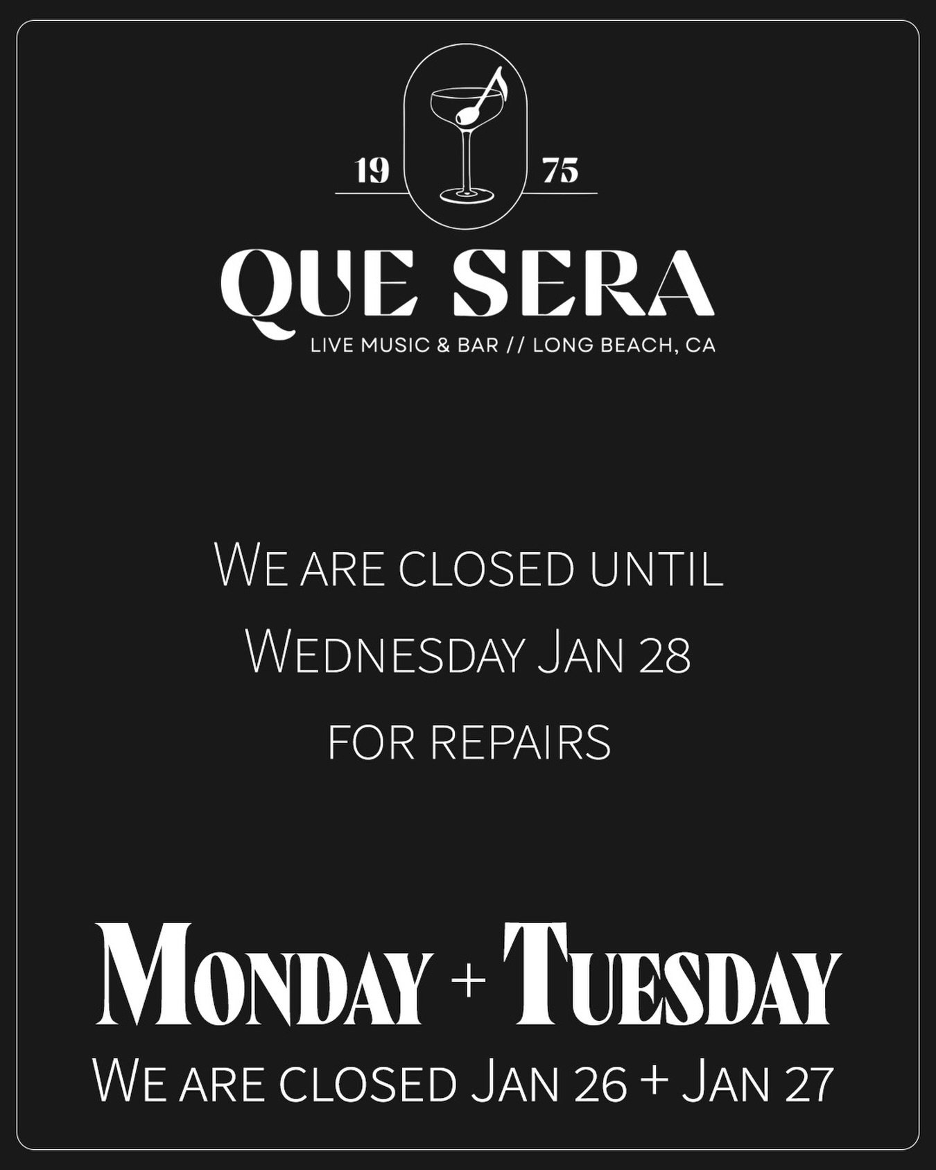 More repairs and improvements in the works! We&rsquo;ll be unexpectedly closed tonight and tomorrow, January 26 and 27. We look forward to serving you Wednesday Jan 28 during Bear City Comedy! 7:30pm!
