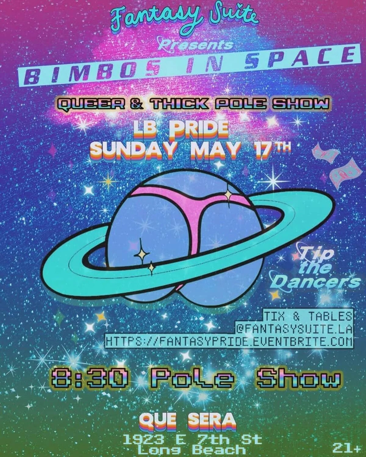 Landing Sunday 5/17 🛸  with an out of this world pole show! 🏳️&zwj;🌈 @fantasysuite.la is landing Sunday May 17th at @queseralb for a invasion of queer &amp; thick hotties ready 2 abduct ur dollars! 🪐 

Bimbos reporting 4 take off:
@misscocoliciou