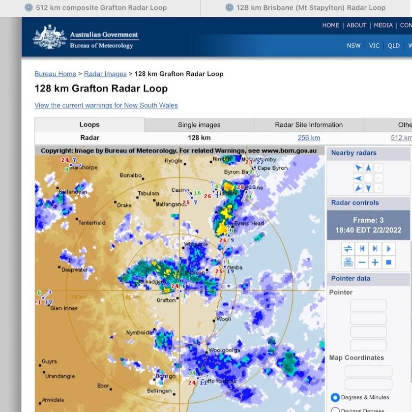 Rain radar 2 Feb 2022