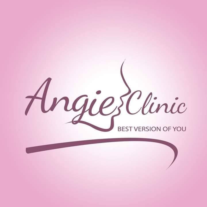 Logo for Angie Clinic with silhouette of a face and the tagline "Best Version of You" on a pink background.