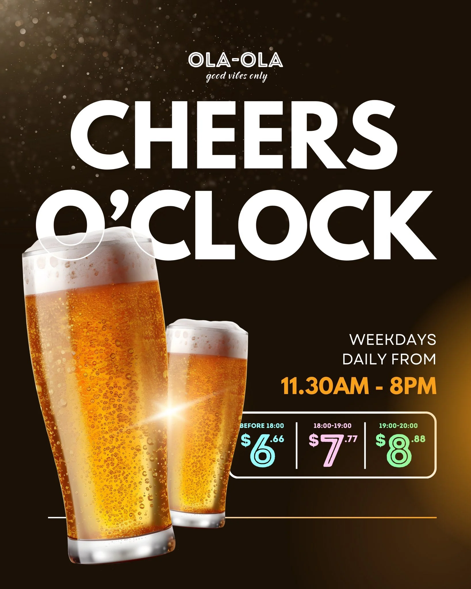🍺 Blink and you&rsquo;ll miss it &mdash; pints start from just $6.66 and climb as the clock ticks.
The earlier you come, the cheaper you drink. Don&rsquo;t say we didn&rsquo;t warn you 😉⏳
.
.
.
#SGOlaOla #GoodVibesOnly #CheersOClock #OlaOlaSG #Happ