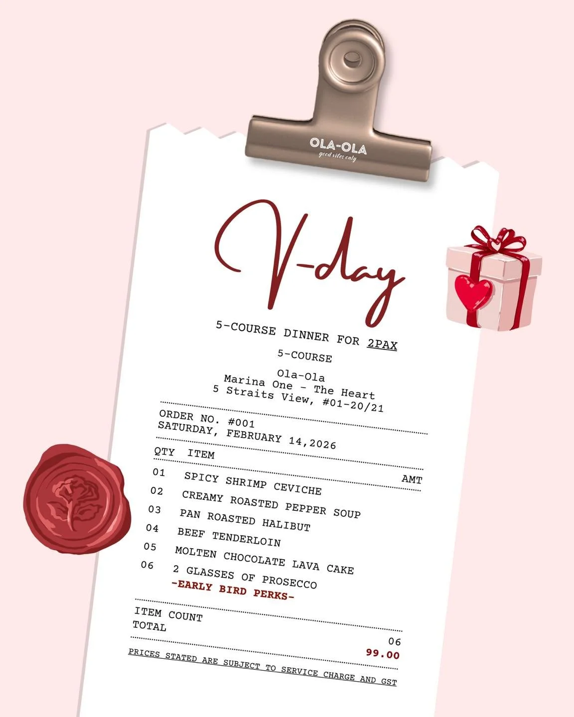 Love deserves more than last-minute plans ❤️
This 14 February only, treat your special someone to a 5-course Valentine&rsquo;s Day dinner for 2 at Ola-Ola.

✨ Thoughtfully curated menu
🥂 Free Prosecco for 2 (early bird perk for reservations made bef