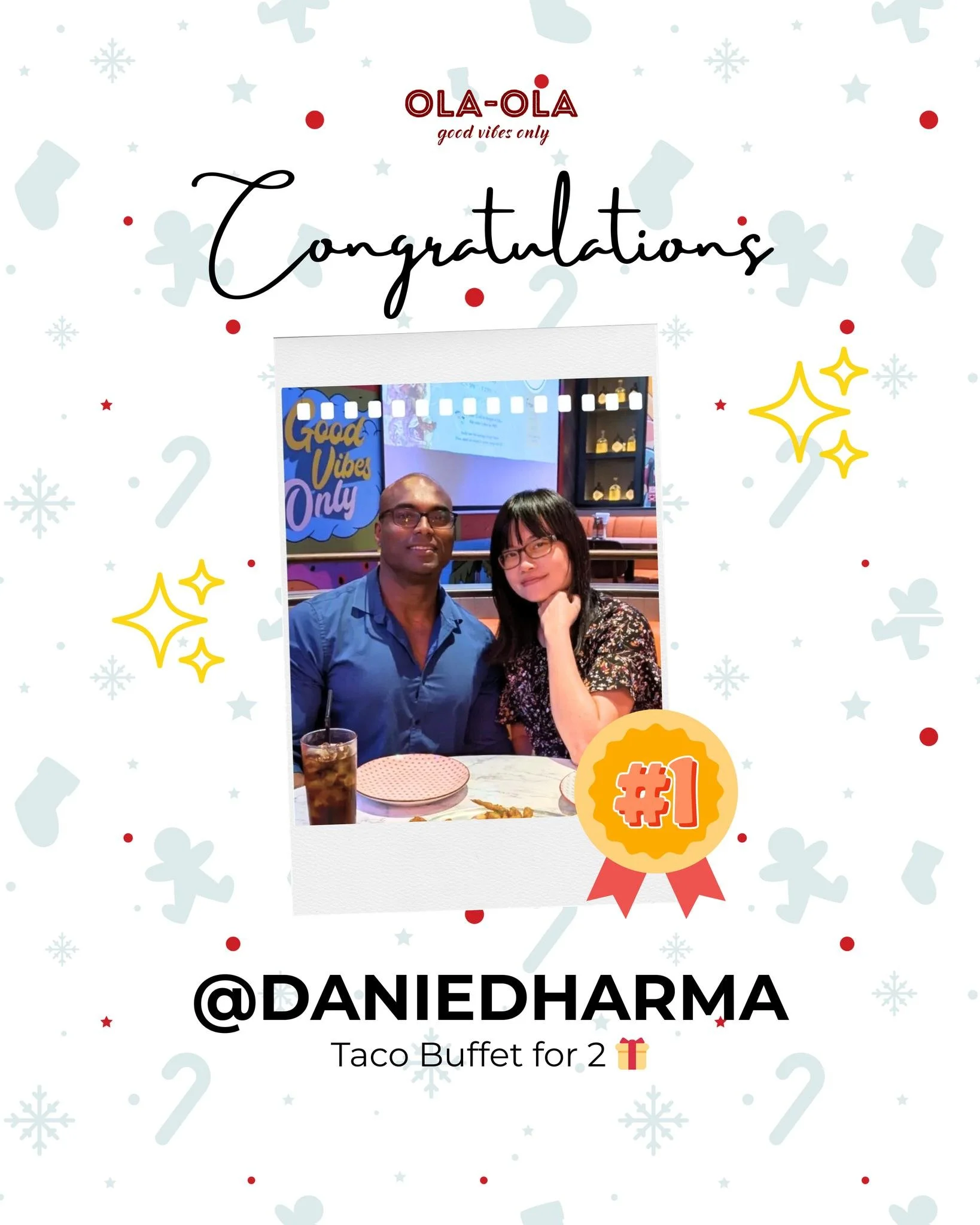 Congratulations @daniedharma 🥳
You&rsquo;ve won yourself a Taco Buffet for 2 🌮🎁

Thank you to everyone who joined our giveaway and shared the good vibes with us. We loved seeing all your moments at Ola-Ola! More surprises and fun coming your way s