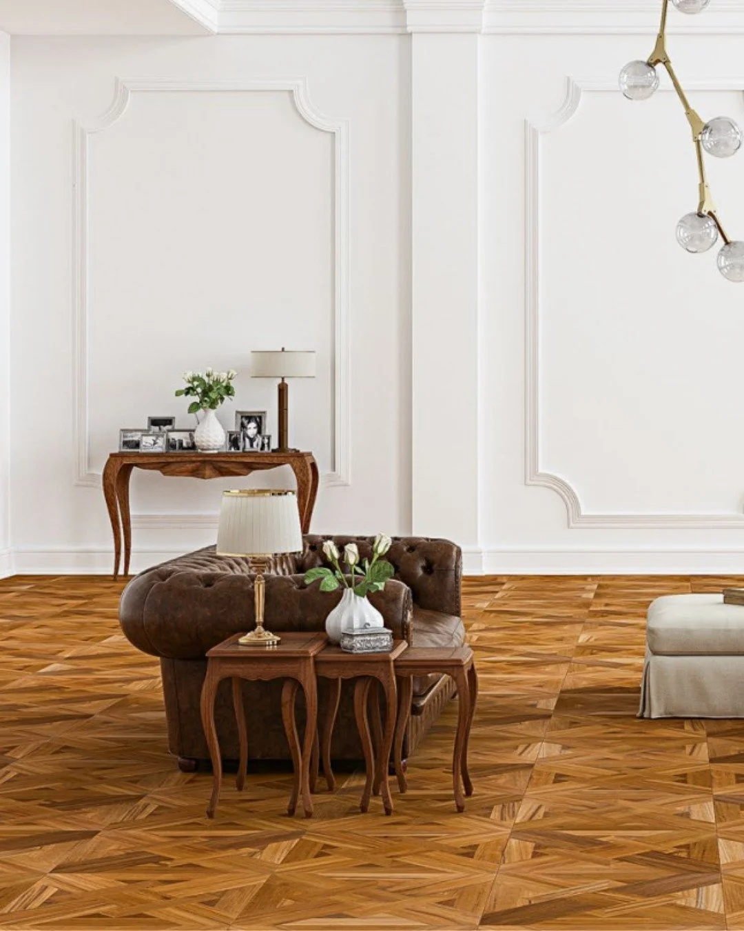 Neo-classical charm and contemporary sophistication.

Parquet flooring emerged out of Europe&rsquo;s early-modern palaces as classical floor patterns, popularised during the Renaissance, were translated from marble to wood. This marked a shift in int