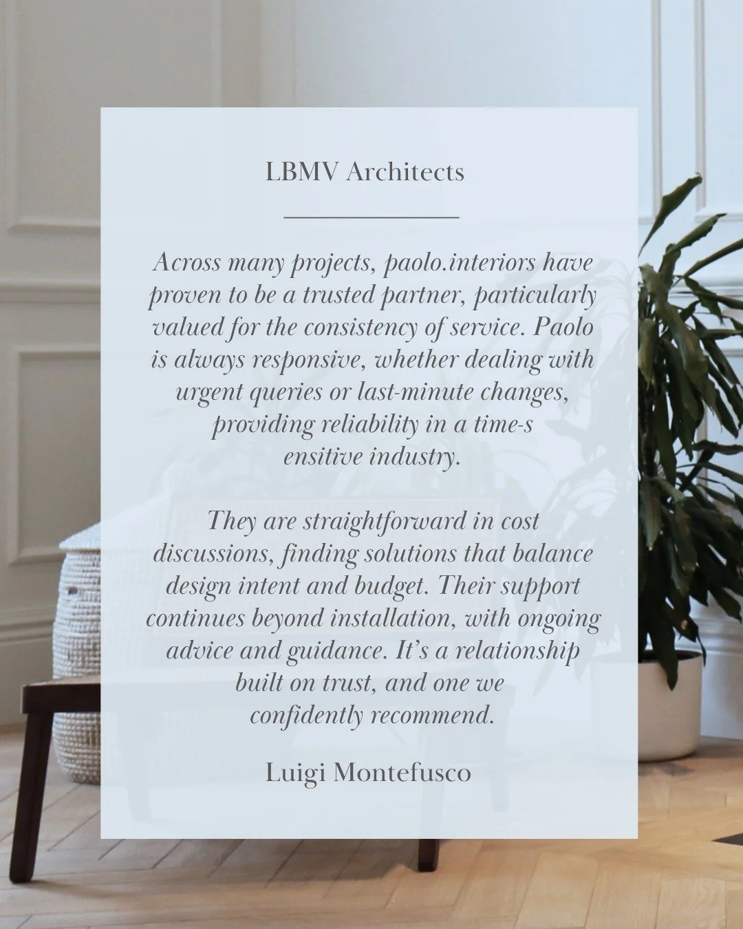 Trusted. Reliable. Consistent. Receiving testimonials like this always makes us feel incredibly proud.

We are constantly working to provide the best possible service for our clients. 

Whether it&rsquo;s solving a last-minute problem on-site, seekin