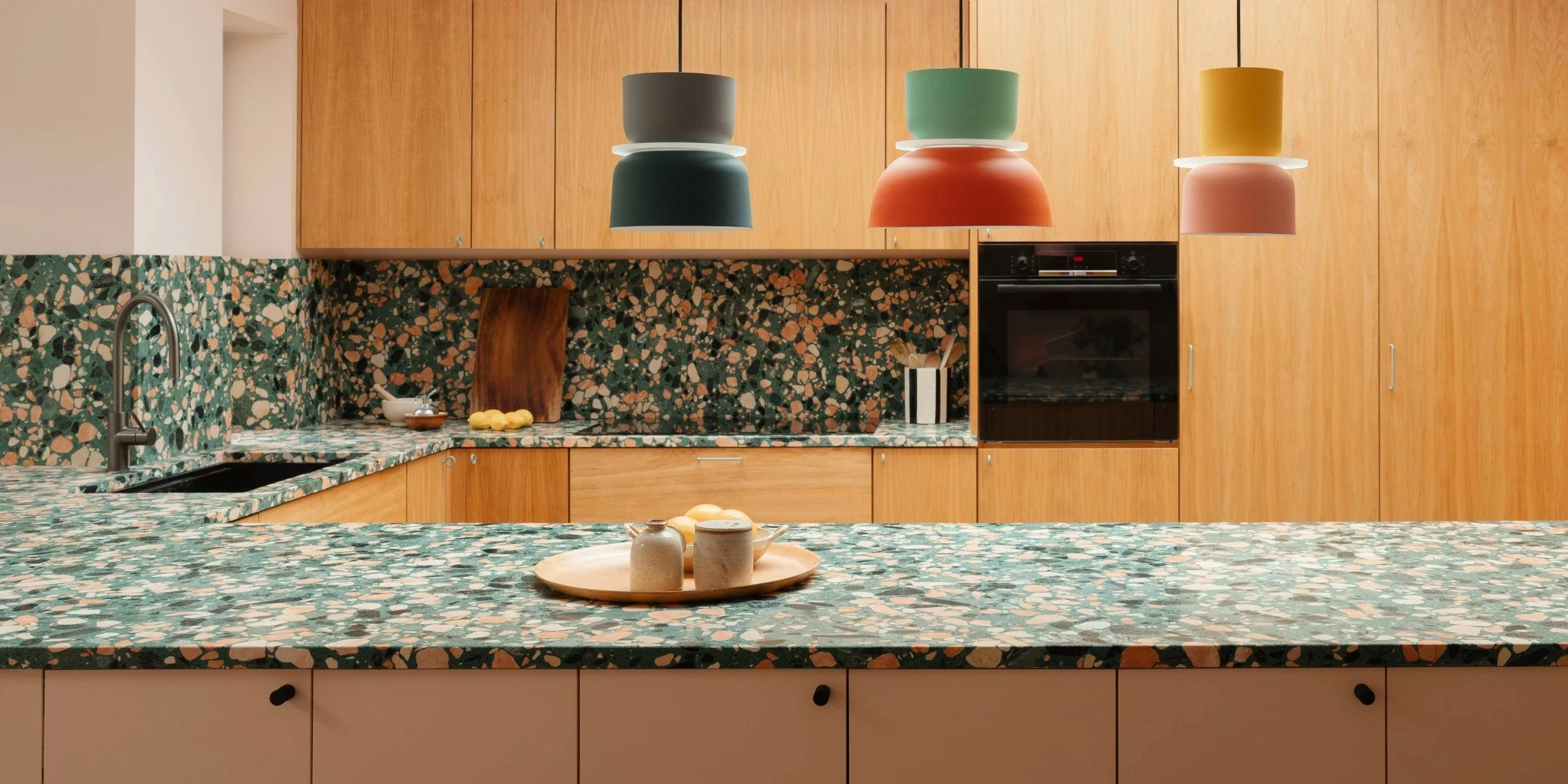 Terrazzo worktop and terrazzo splashback in kitchen