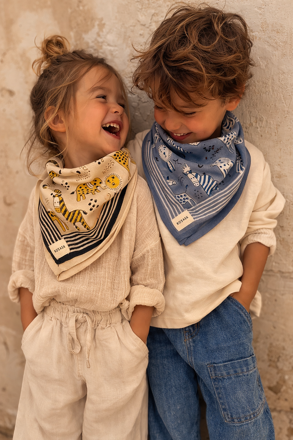 Foulard enfant Little Safari bleu & crème - 100% coton.png