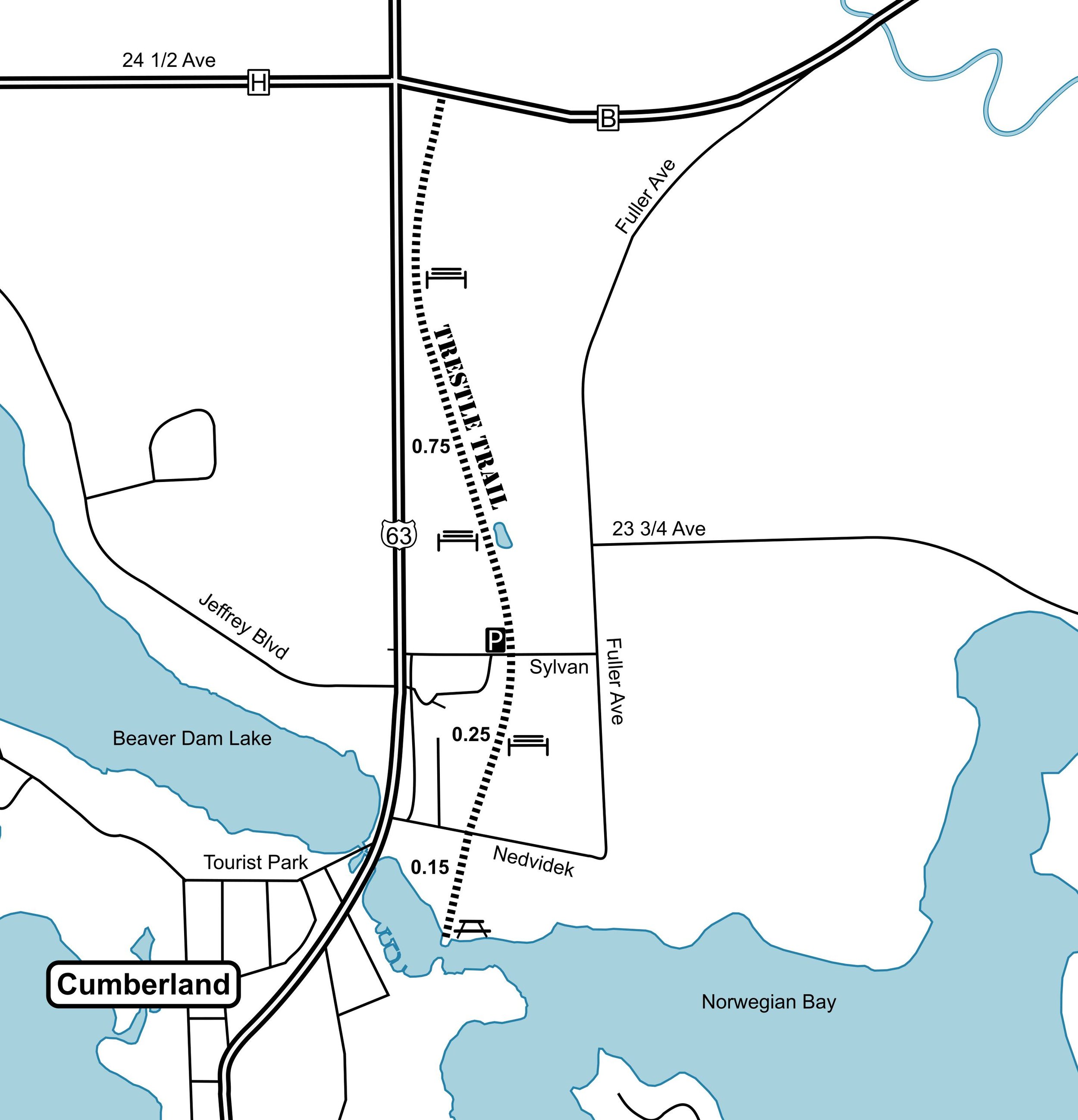 Trestle Trail close-up map in Cumberland WI