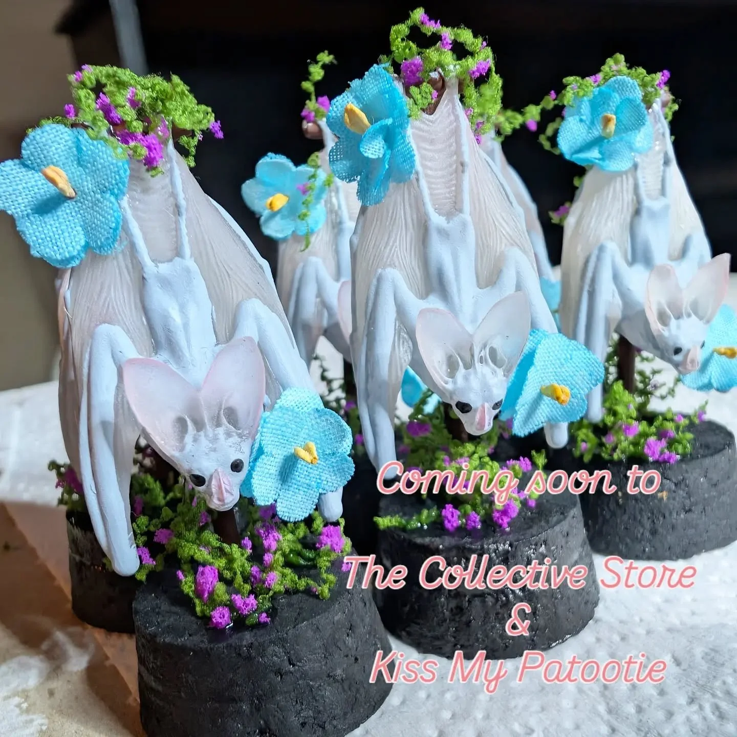 Ghost bats in blue 💙 these little beauties are ready to be dropped off at @thecollectivestore and @kissmypatootiecollective this weekend! 

#ghostbat #fauxidermy #aussiewildlife #shoplocalbrisbane #amazingrarethings