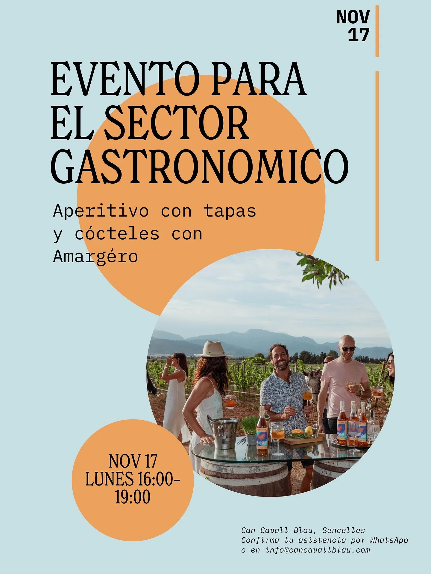 We&rsquo;re opening the gates on Monday 17th Nov for our industry get-together at Can Cavall Blau, an afternoon of tapas, Amarg&eacute;ro cocktails and good company in the heart of the island. 

If thou would love your team to experience rural Mallor