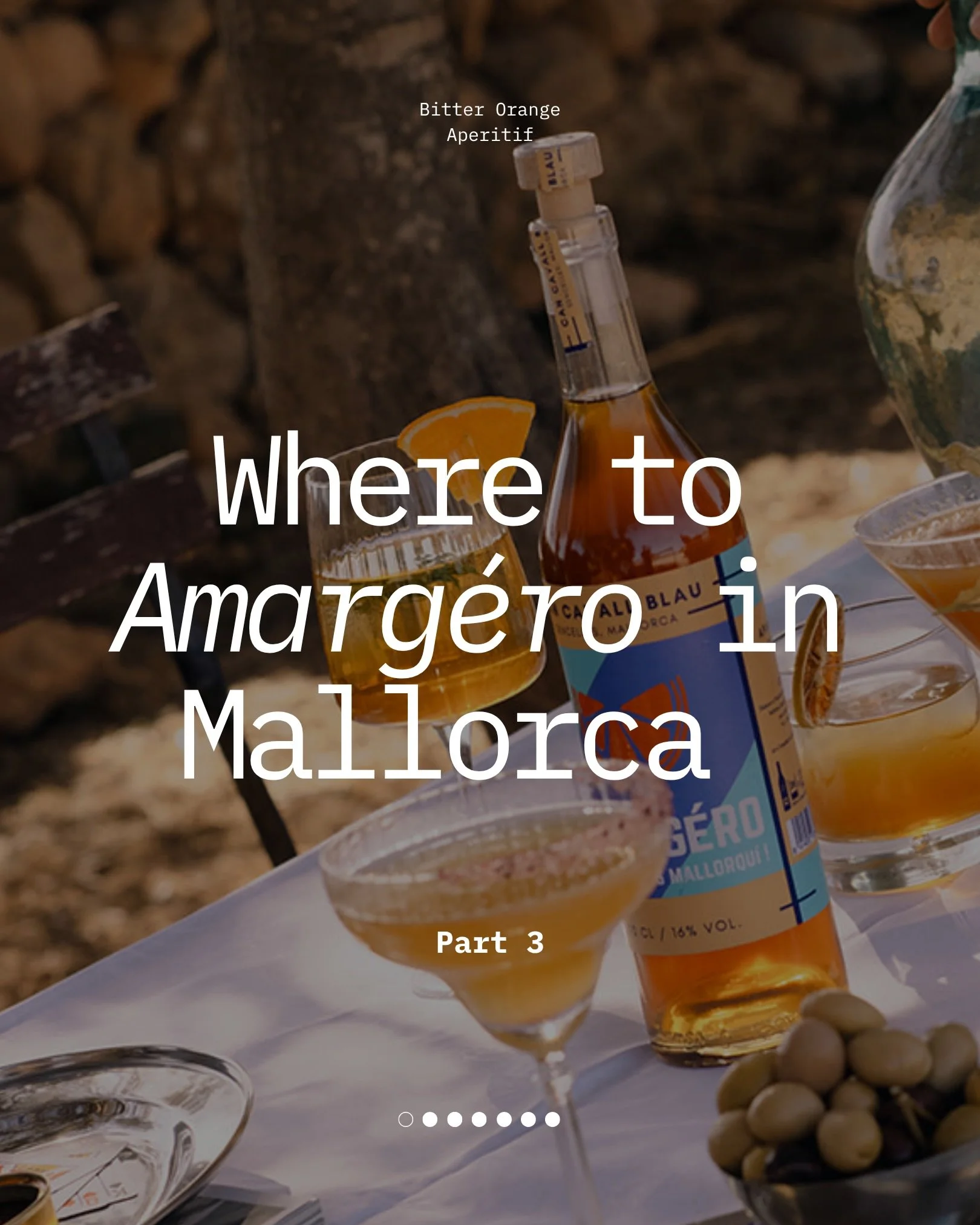 Every bottle starts with a February harvest on our farm in Sencelles. We pick, sort and press our bitter oranges by hand, and bottle them unfiltered. 

Then Amarg&eacute;ro travels to mountain terraces, village squares and long tables across the isla