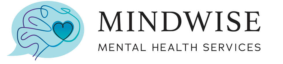 Logo for MindWise Mental Health Services, featuring a stylized brain outline with a heart inside.