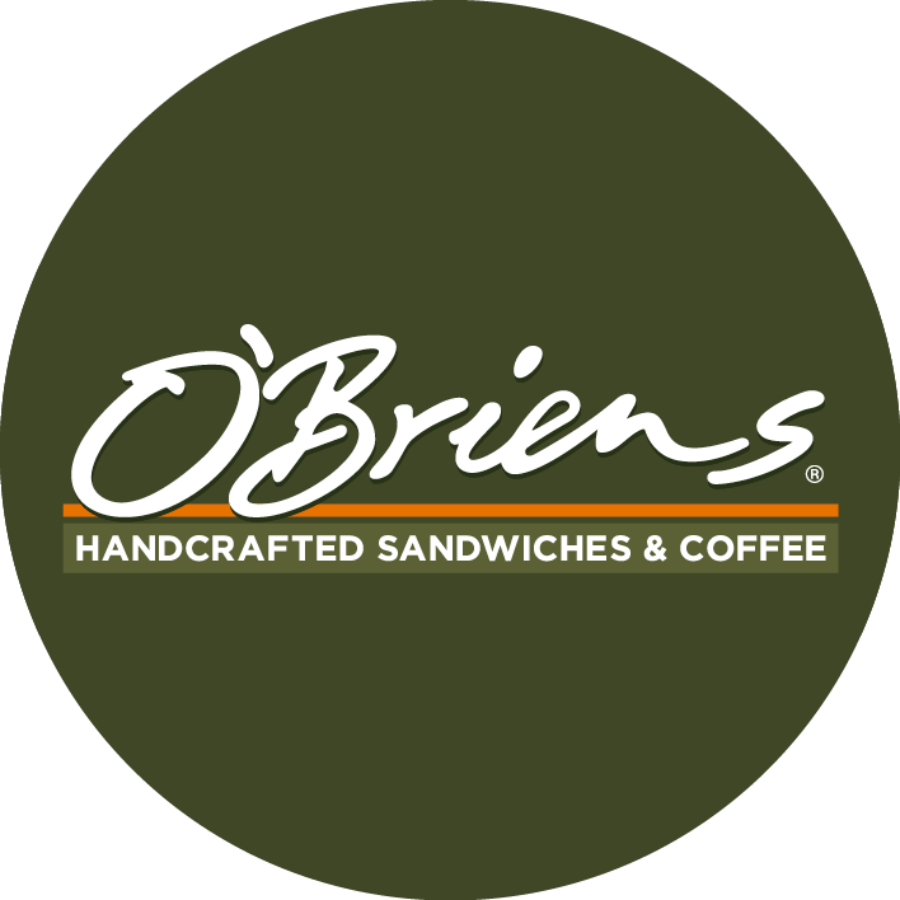 O'Brien's logo in script font written in white on a dark green background