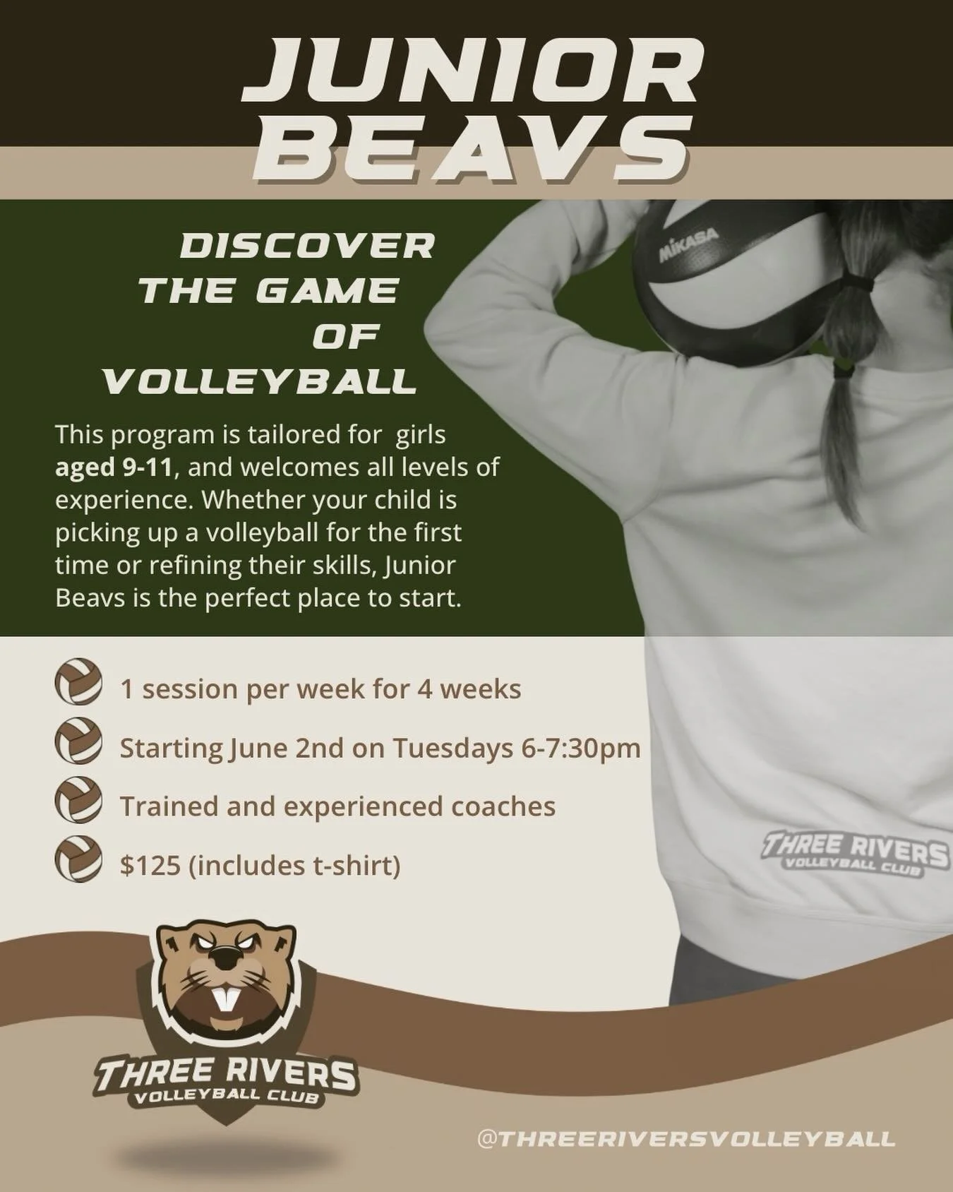 The future of TRVC starts here! 🦫 Registration for our Junior Beavs program in June is now open. Spots are limited!