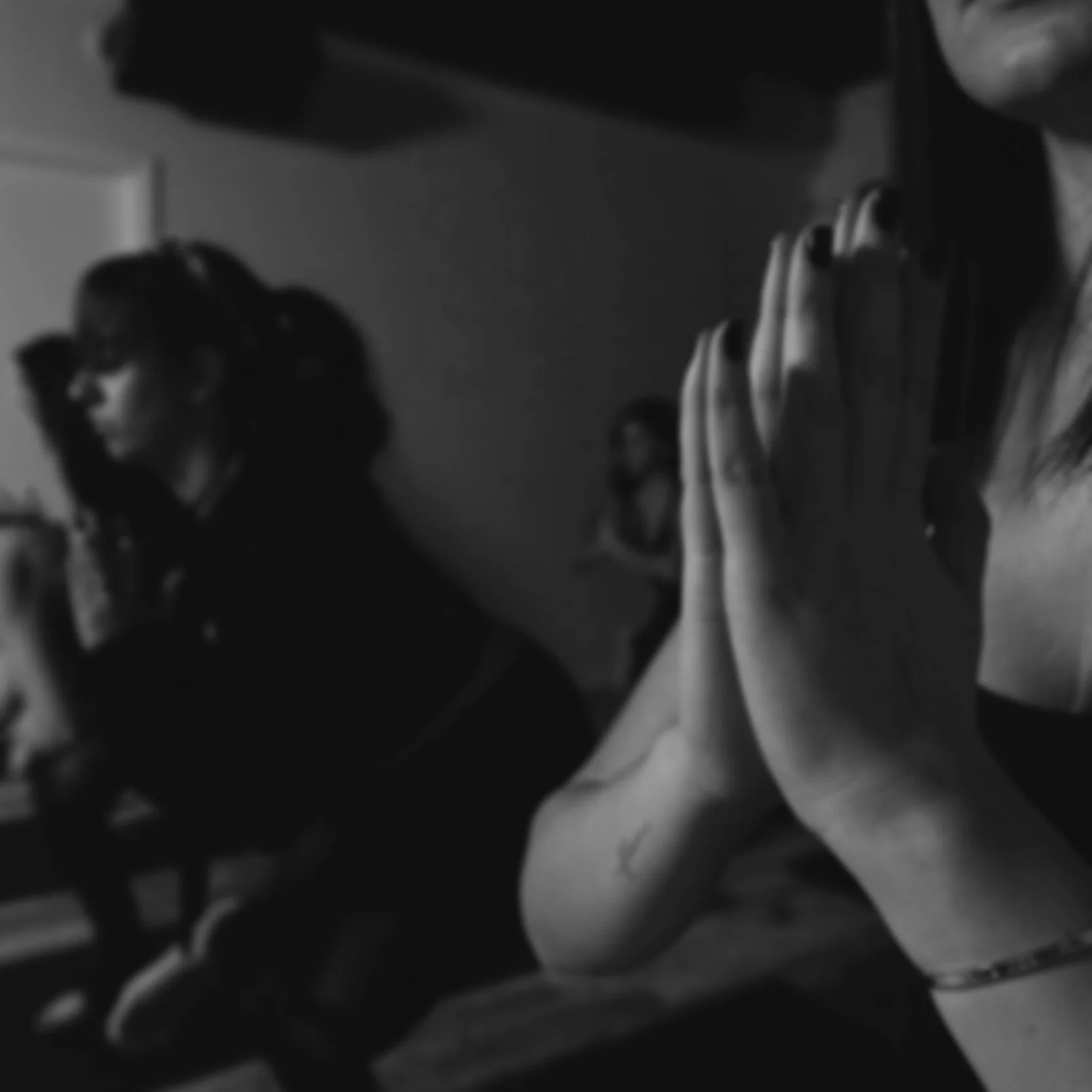 close up of woman's hands in Pranamasana