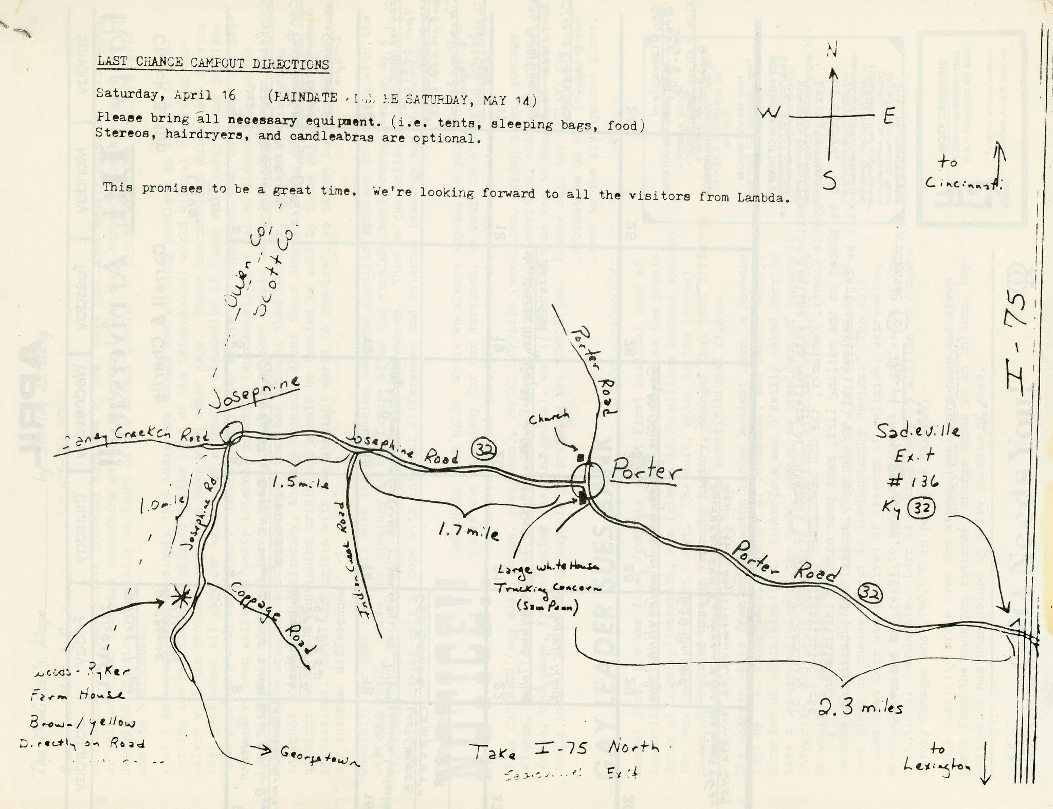 Who doesn't love a good map?! 🗺️

This hand drawn map was included in the April 1983 issue of the GSO newsletter, a free monthly publication that&mdash;among many, many other things&mdash;helped promoted LGBTQ events throughout Kentucky on their cal
