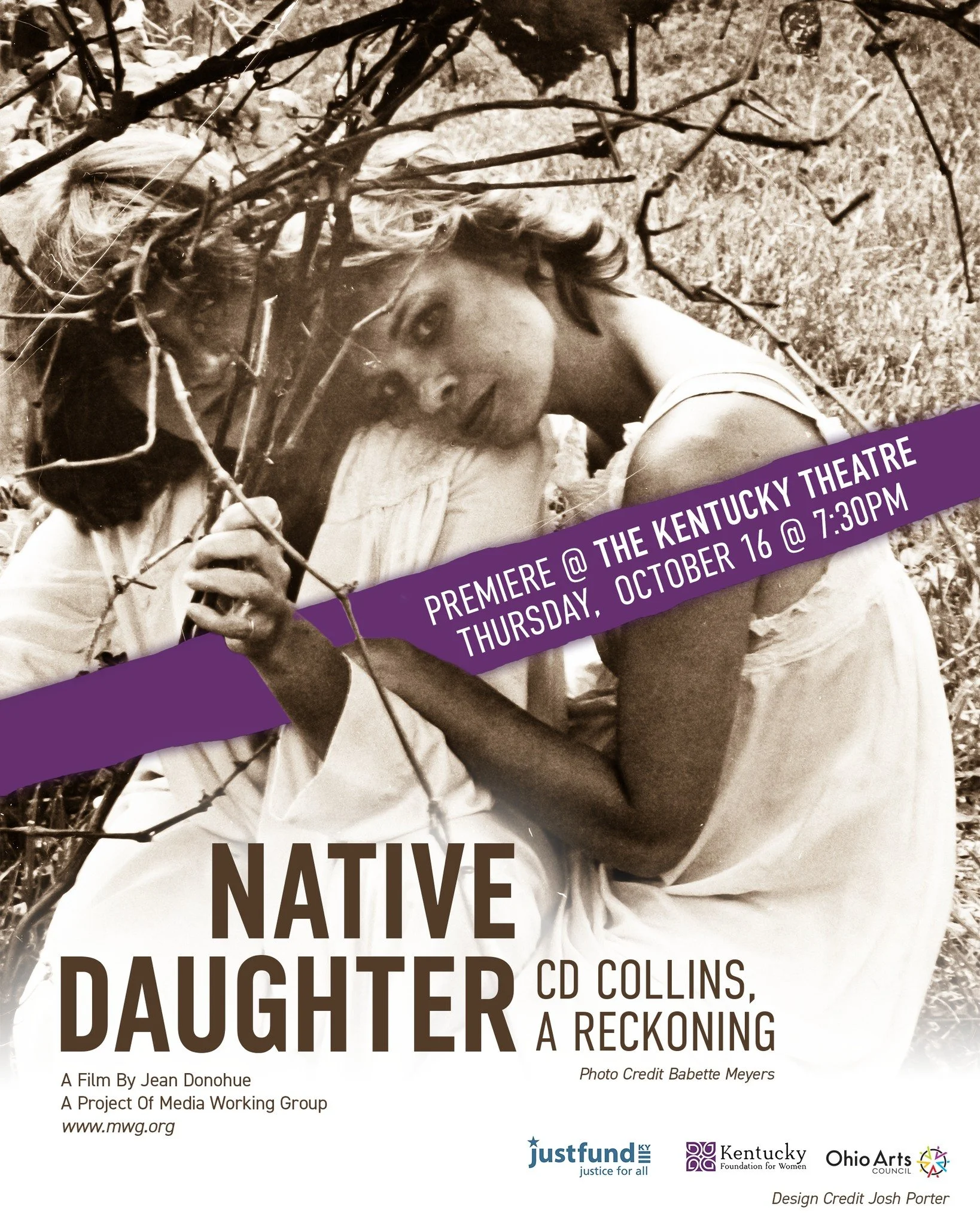 Join us on Thursday, October 16 at 7:30PM for the ONE NIGHT ONLY PREMIERE of Jean Donohue&rsquo;s &quot;Native Daughter: CD Collins, A Reckoning&quot; at The Kentucky Theatre! 💜

This film is a biographical portrait of C.D. Collins, told through wor