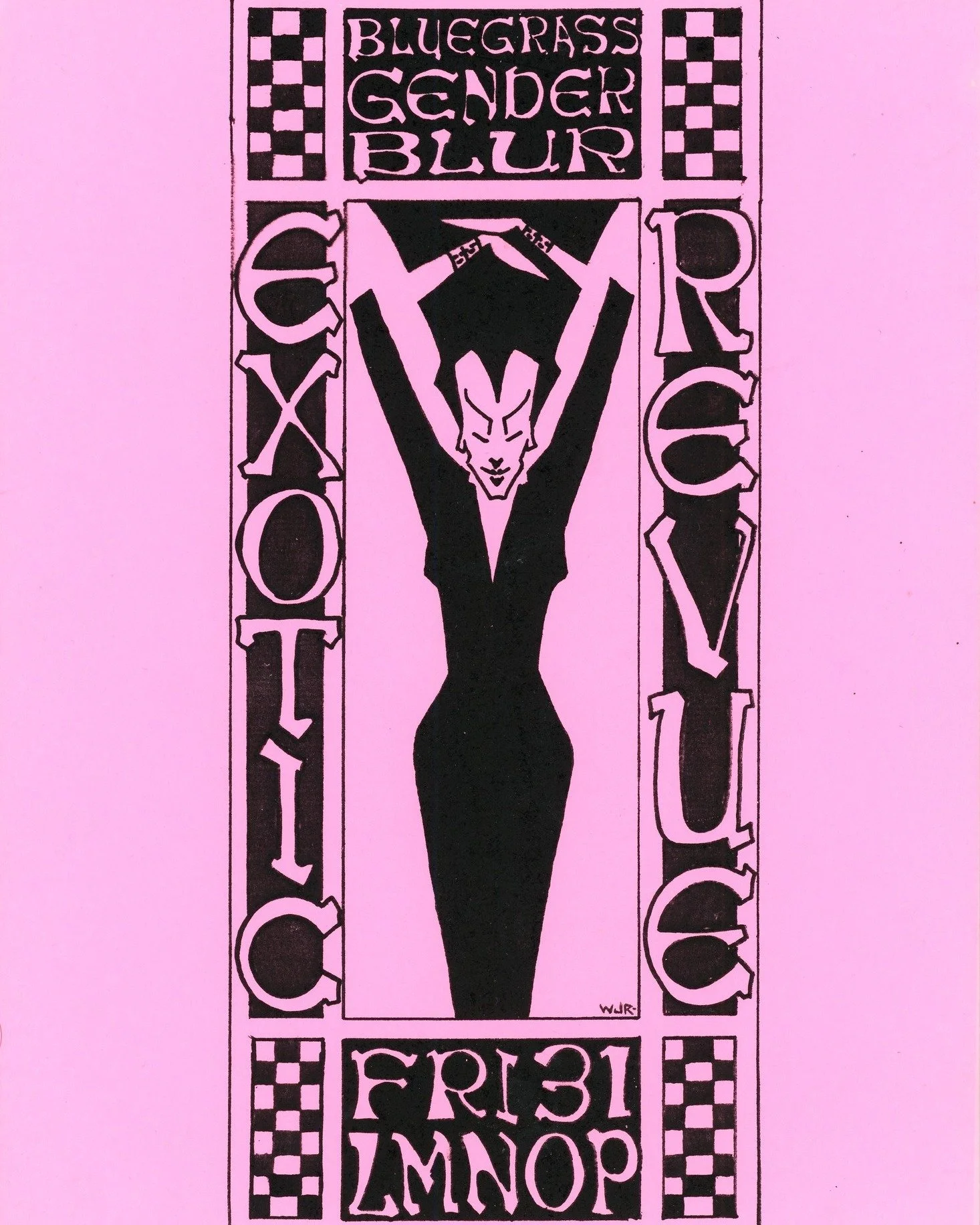 Honestly, what sounds more fun than this Bluegrass Gender Blur Exotic Revue? 💕

Poster designed by Bill Widener, Jr. for Cafe LMNOP, c. 1985 #LGBTQHistory