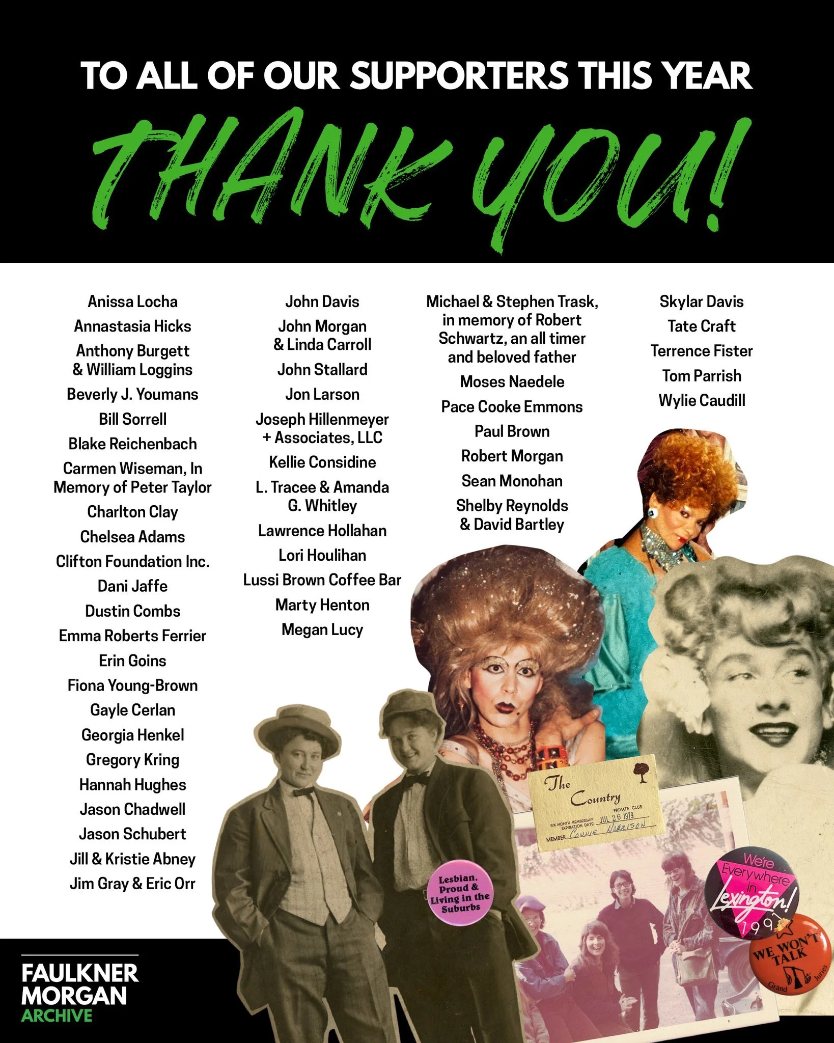 THANK YOU! THANK YOU! THANK YOU! 💚🏳️&zwj;🌈🏳️&zwj;⚧️

We are so grateful for our many, many supporters who donated during LGBTQ History Month and throughout the year. Your donations ensure that LGBTQ stories from Kentucky will be protected, honore