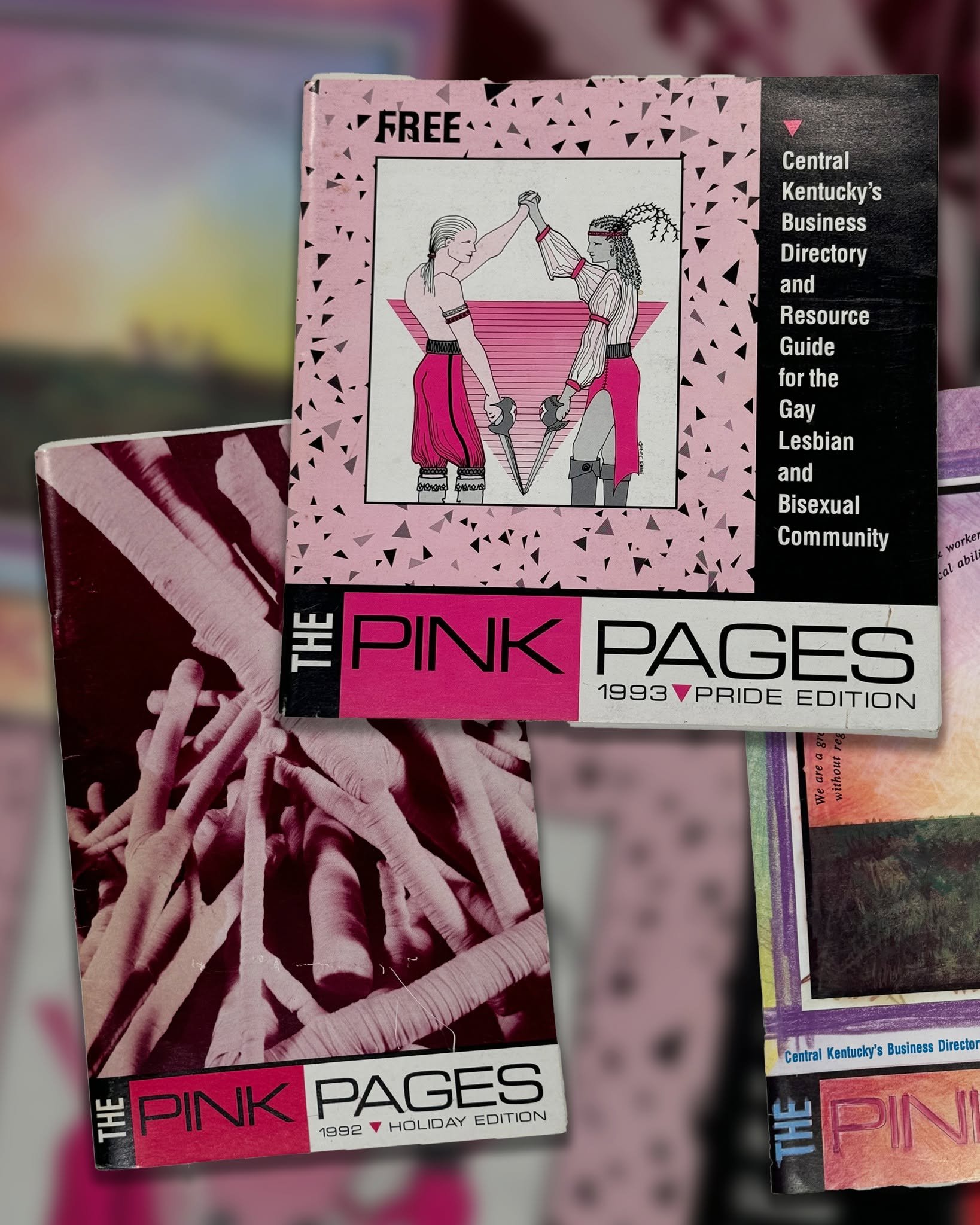 In November of 1992, the first edition of The Pink Pages was released at an event at a la Lucie's restaurant (159 N Limestone, Lexington, KY). The Pink Pages were a directory of businesses and services in Central Kentucky that welcomed LGBTQ patrons.