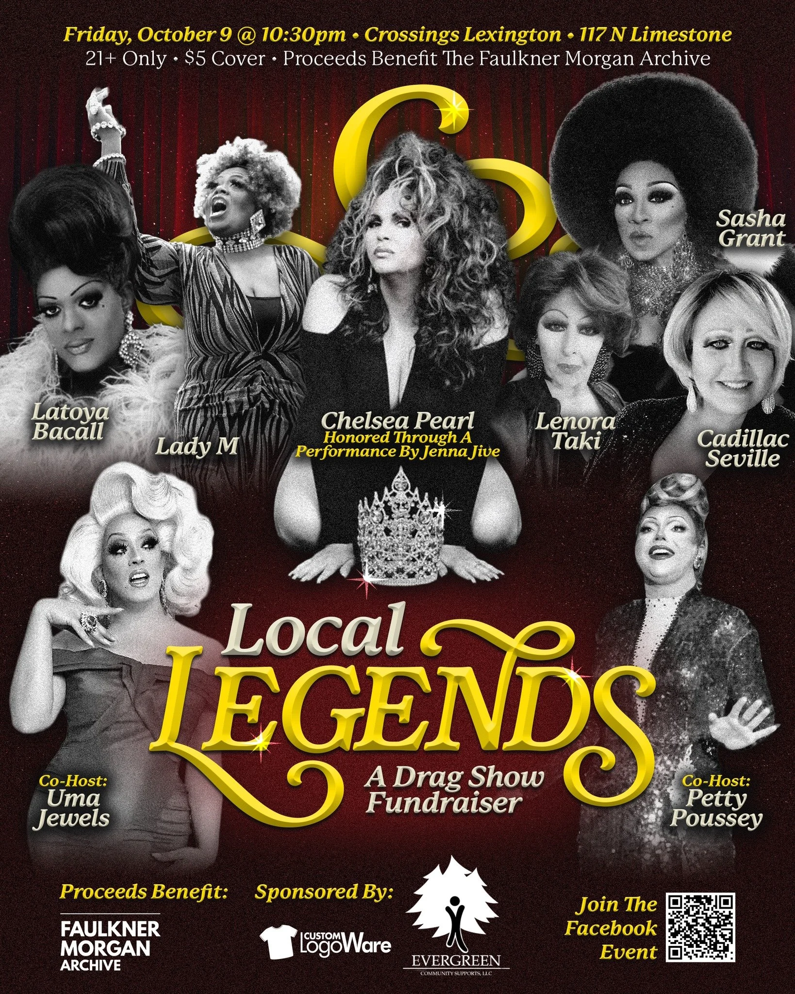 We are so excited to announce this year's cast for Local Legends: A Drag Show Fundraiser! 🎉🏳️&zwj;🌈🏳️&zwj;⚧️ Hosted by Uma Jewels &amp; Petty Poussey, this show will include some iconic Kentucky queens:

⭐️ Sasha Grant 
⭐️ Lenora Taki
⭐️ Cadillac