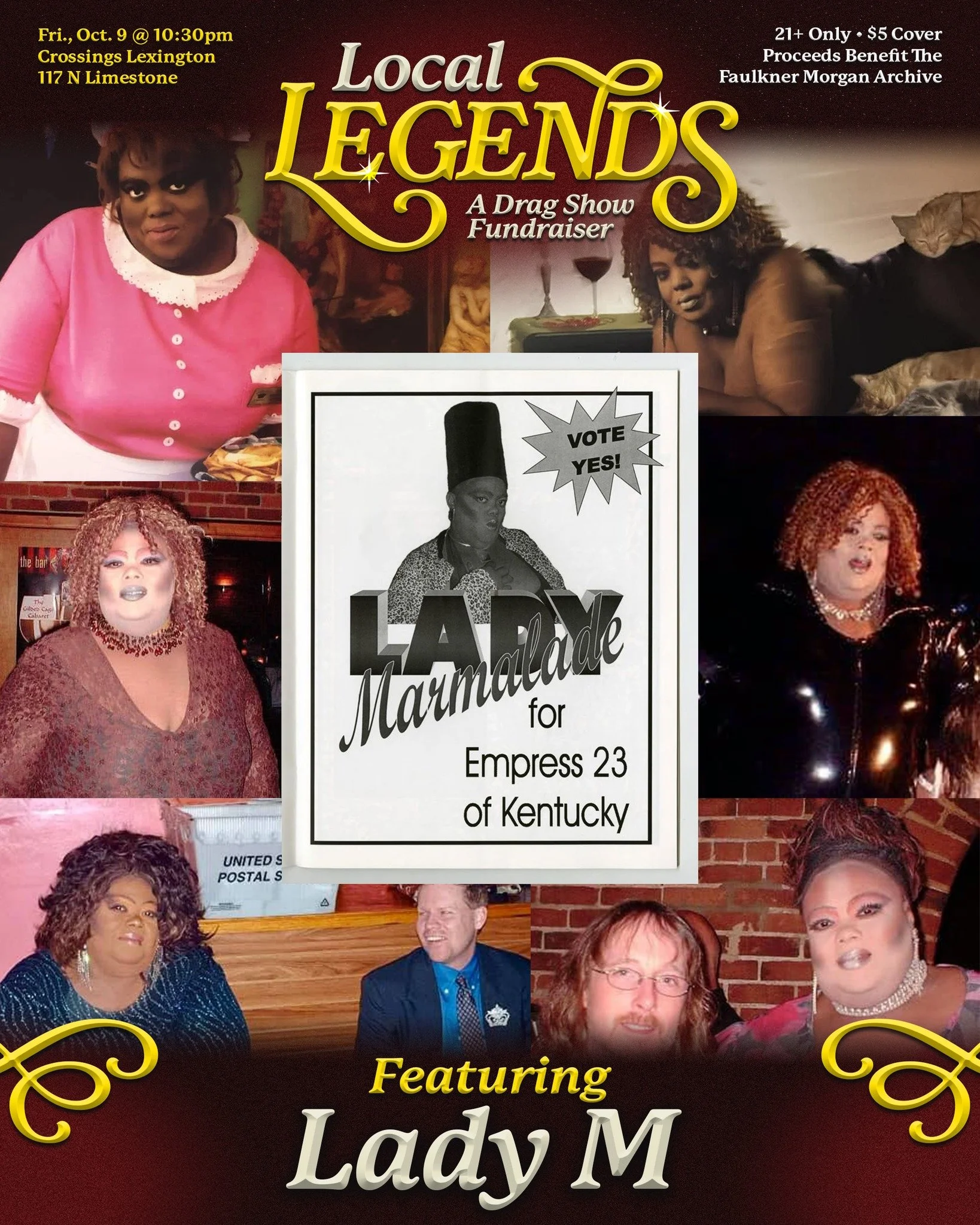 Introducing one of our featured performers, the one and only Lady M! ⭐️

Lady M was born in Berkley, West Virginia. She came to Lexington by way of Bowling Green, Kentucky. As Empress 23 for the Imperial Court of Kentucky, she worked tirelessly raisi