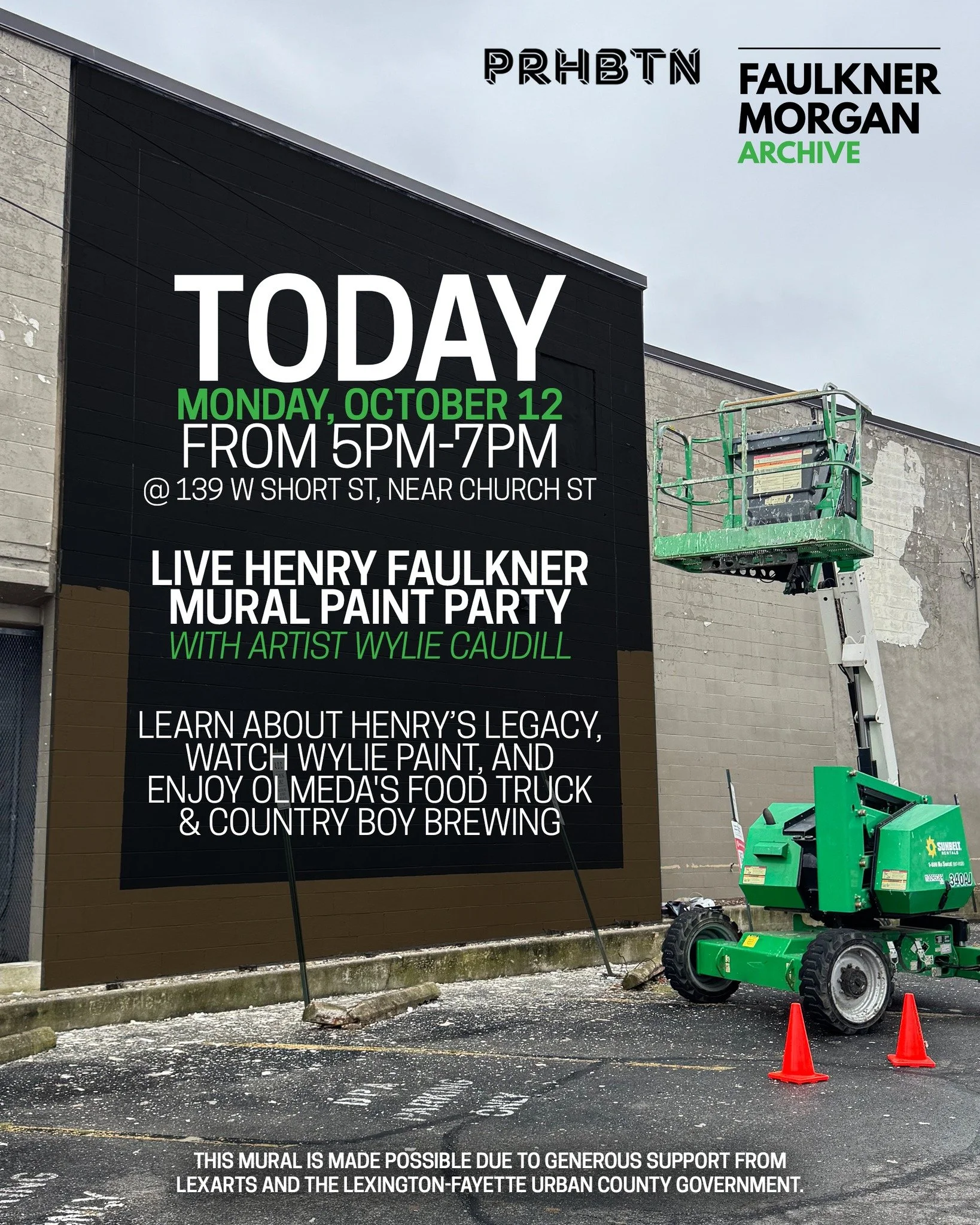 Join us TODAY from 5pm-7pm for a Live Henry Faulkner Mural Paint Party!

The Faulkner Morgan Archive is excited to announce the creation of a new LGBTQ mural in downtown Lexington! This new mural will be the first piece of public artwork or landmark 