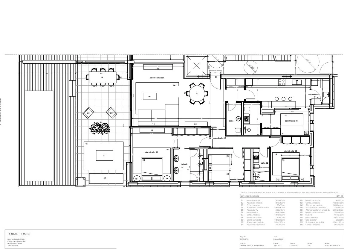 Architectural floor plan of a house showing rooms, furniture, kitchen, bedrooms, bathrooms, and outdoor patio with a swimming pool.