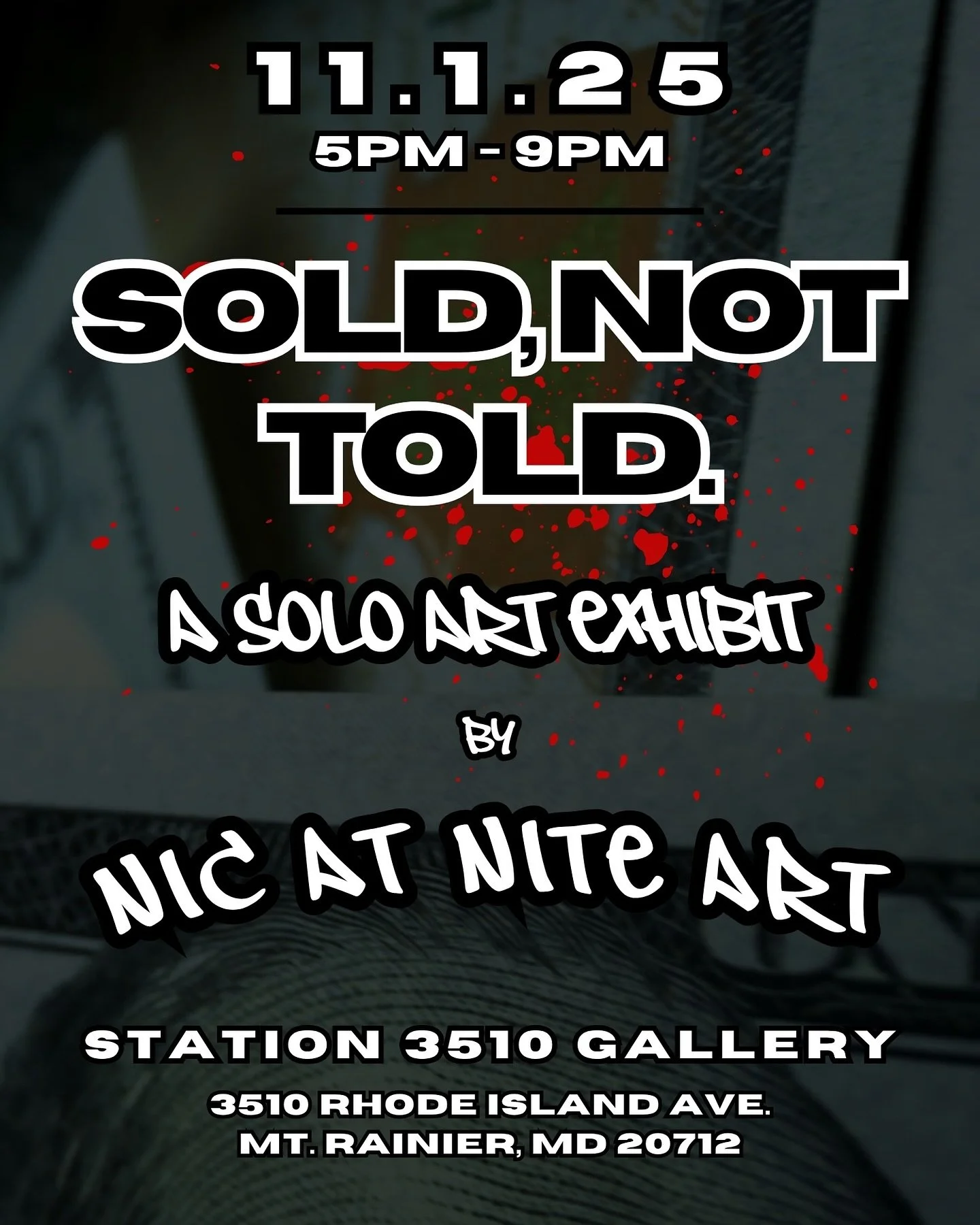 Join us on Saturday, November 1st at 5pm at the opening reception for &ldquo;SOLD, NOT TOLD&rdquo; by @nicatnite_gallery.

&ldquo;Sold, Not Told&rdquo; is a powerful exhibition that shines a light on the stories often silenced in the exchange of cult