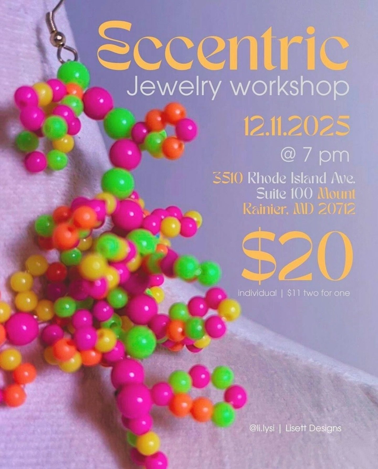Join @li.lysi this Thursday at 7pm to learn creative ways to make jewelry with cool designs and patterns. Good for beginners, perfect for those excited to learn new things!

Registration link in stories or go to https://www.eventbrite.com/e/eccentric