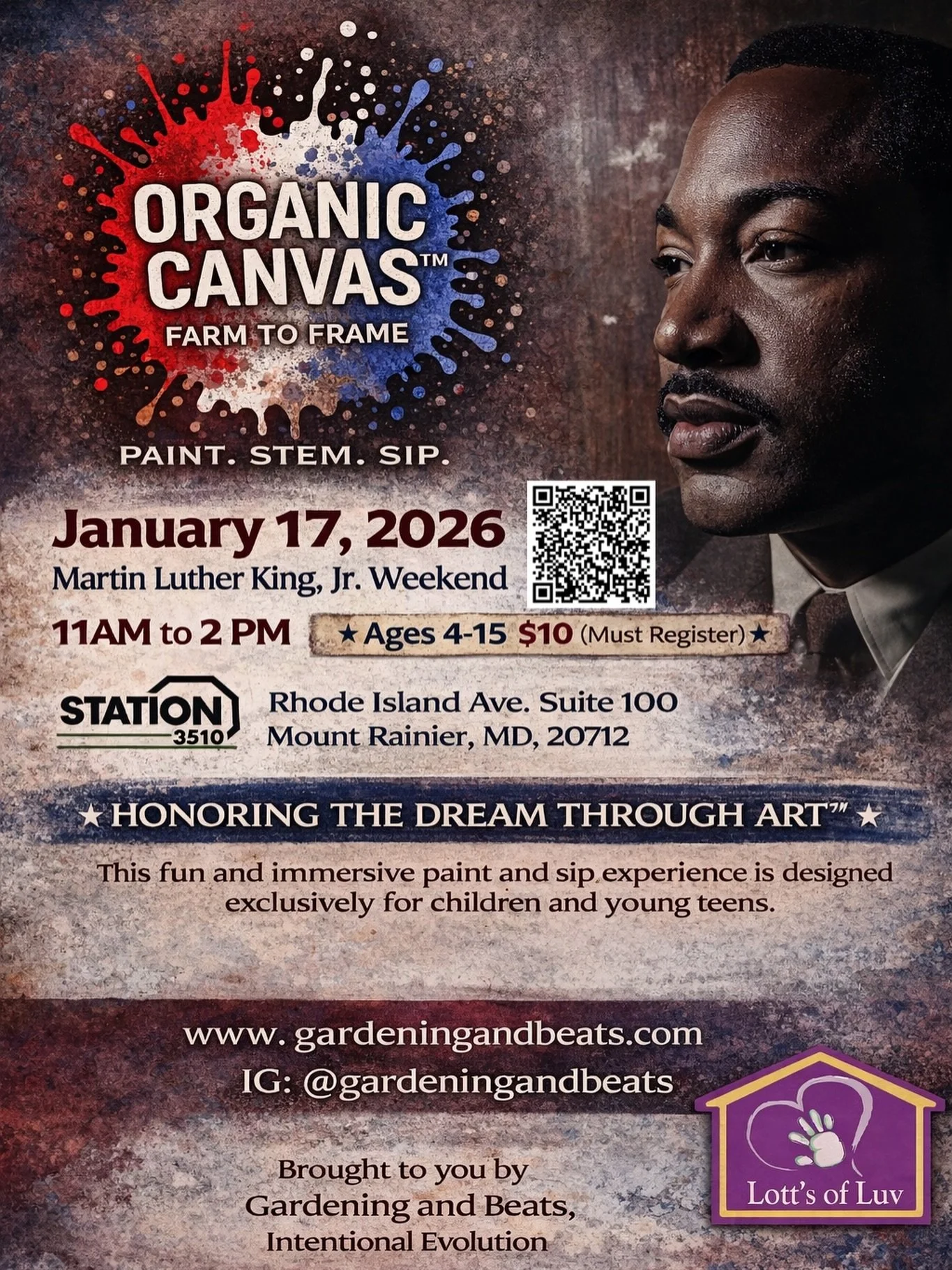 Join @gardeningandbeats as they kick off an exciting new season of Organic Canvas&trade; for 2026 during Martin Luther King Jr. Weekend. This special edition centers on creativity, reflection, and legacy as we come together to HONOR THE DREAM THROUGH