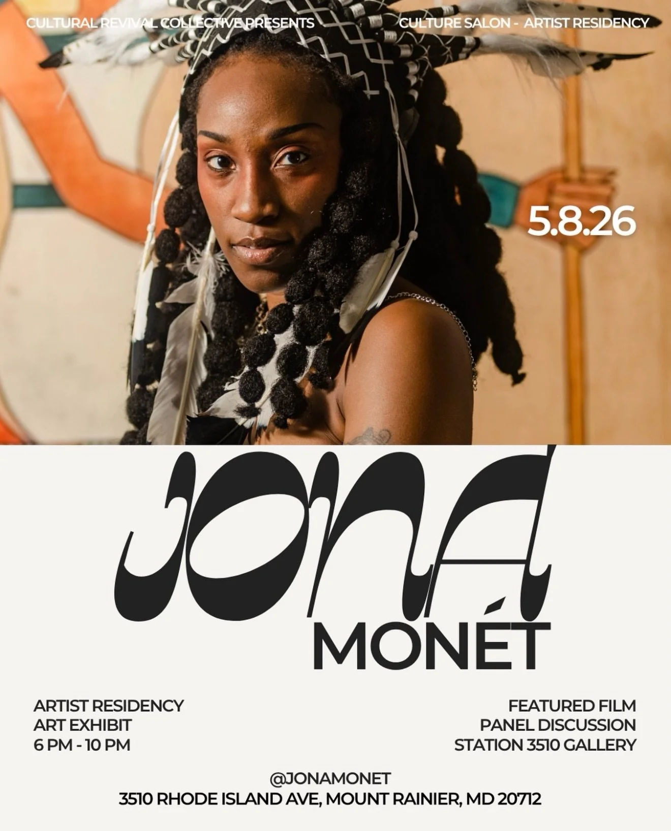 Join the @culturalrevivalcollective next Friday for an evening filled with creativity.

Featuring:

@jonamonet | @jonamonet.offrecord: A multidisciplinary artist and Art Director, her work moves between painting, photography, and illustration. Every 