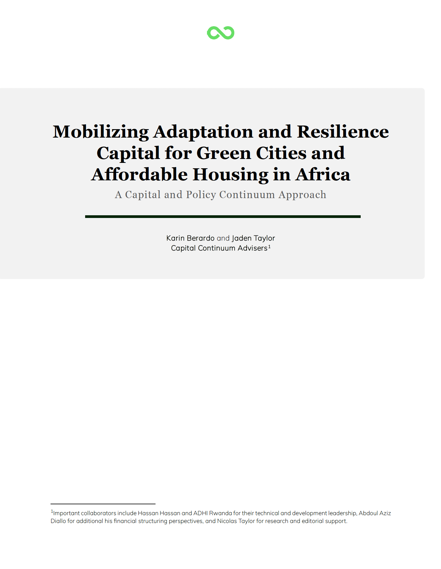 Mobilizing Adaptation and Resilience Capital for Green Cities and Affordable Housing in Africa