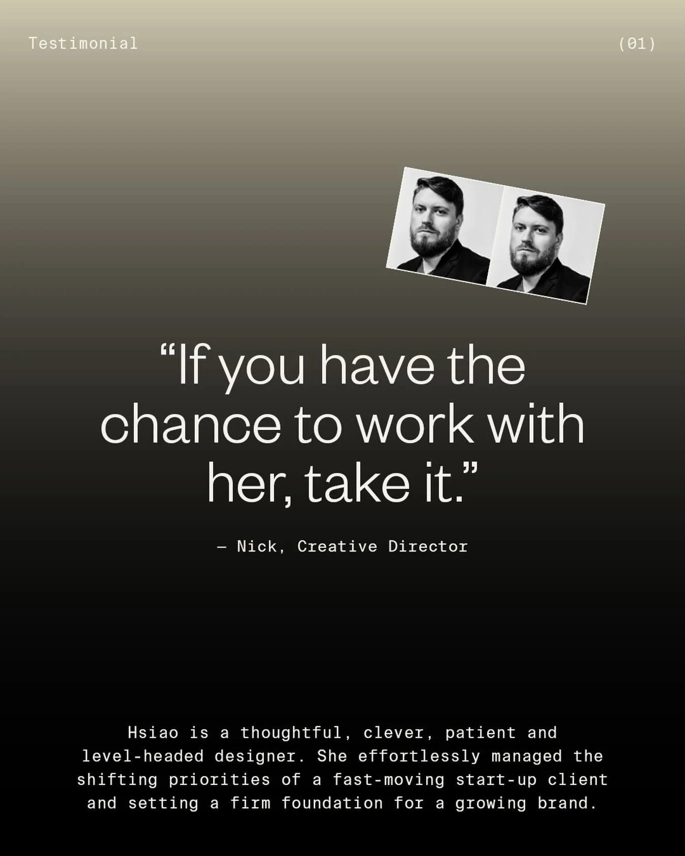 Nothing beats having a great client partner like Nick. I&rsquo;m grateful for the kind words 😊

#Branding #BrandDesigner #BrandDesign #Startupbranding #DesignLeadership