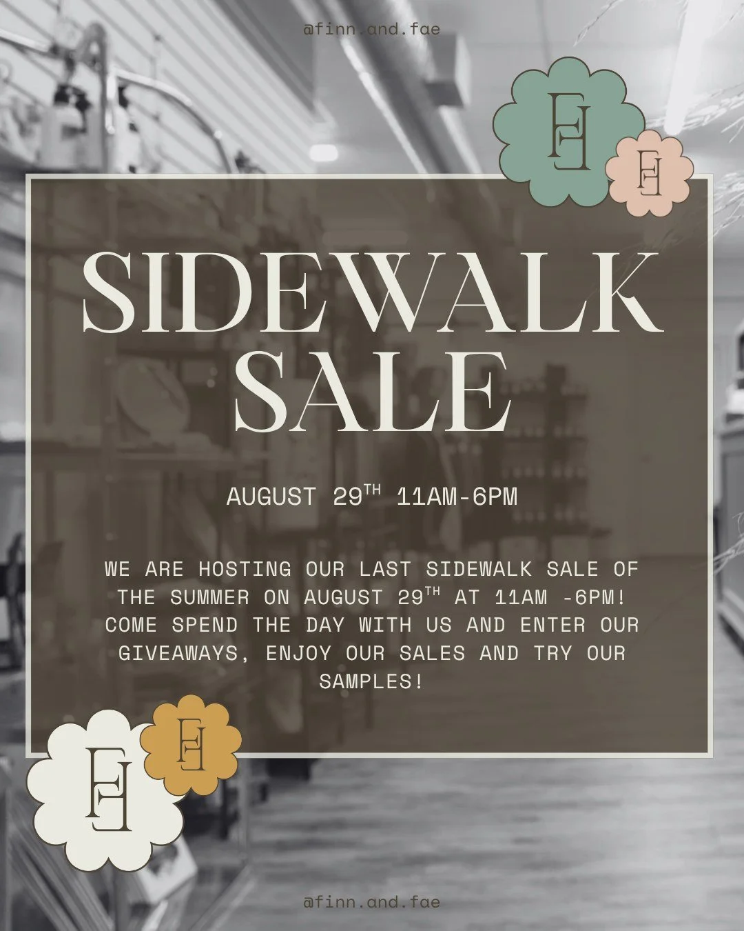 On August 29th we are hosting our last sidewalk sale of the season! We will be having massive sales, 4 big giveaways, as well as samples of our best sellers (as always). 
Come say hi and enjoy the day with us!