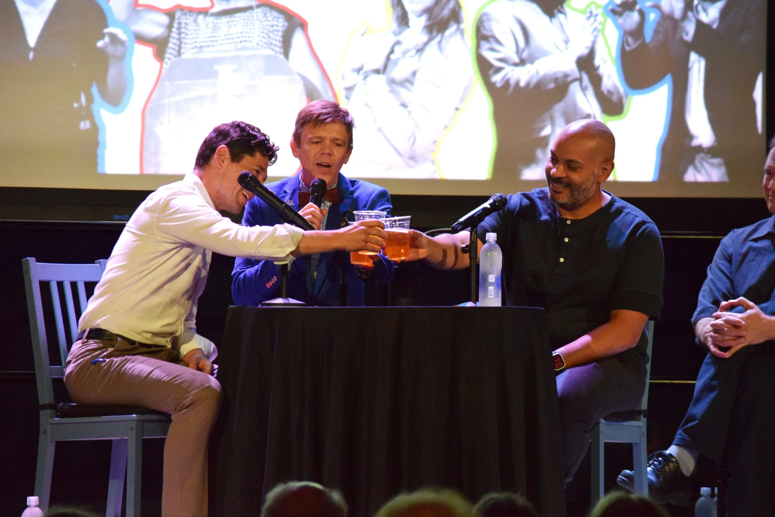  (Left to right) Mayor Jacob Frey, Host Tane Danger, and Council President Elliott Payne cheers to kick off the show. 