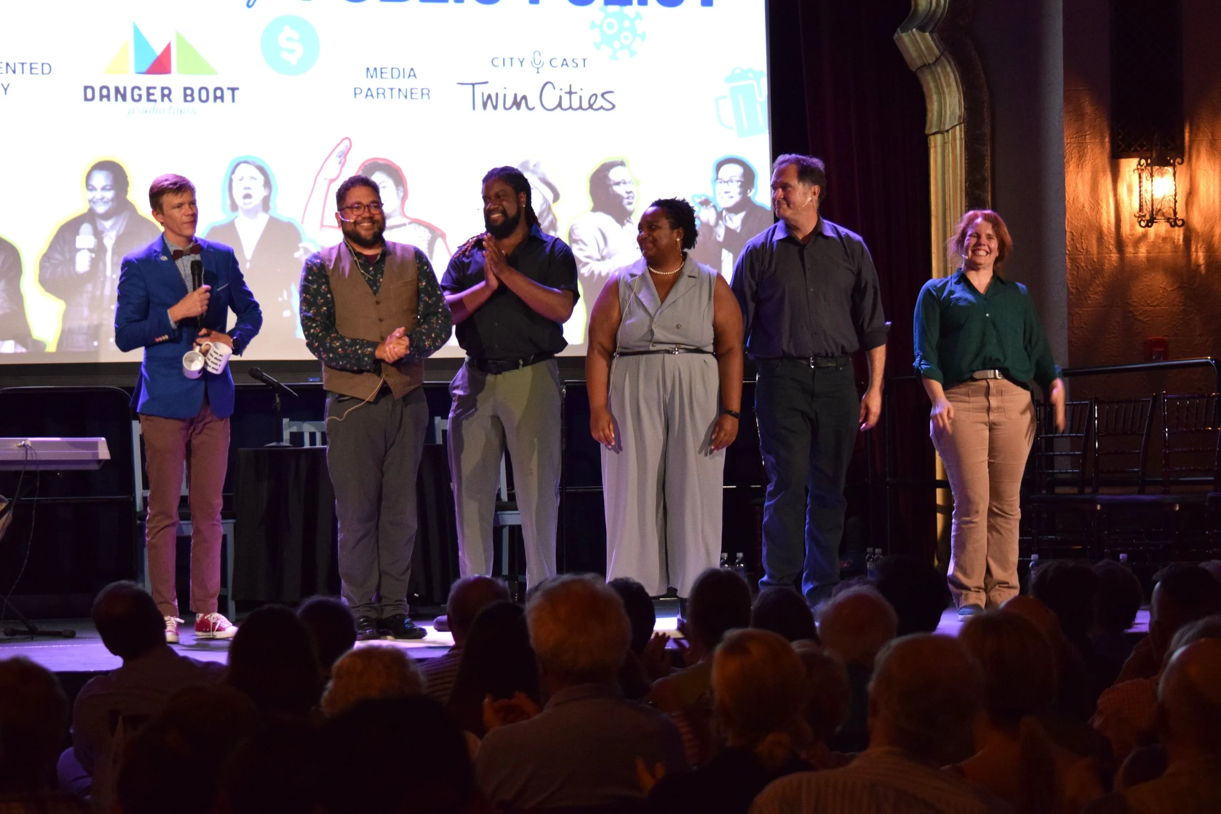  Host Tane Danger and the cast of  The Theater of Public Policy . 