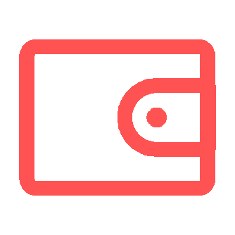 Icon of a closed wallet in red outline.