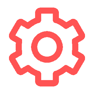 A red gear icon with seven teeth outline