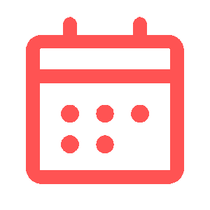 Simple red calendar icon with six dots representing dates.
