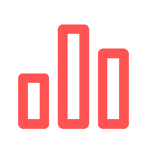 Stylized red bar chart with four vertical bars of varying heights on a black background.