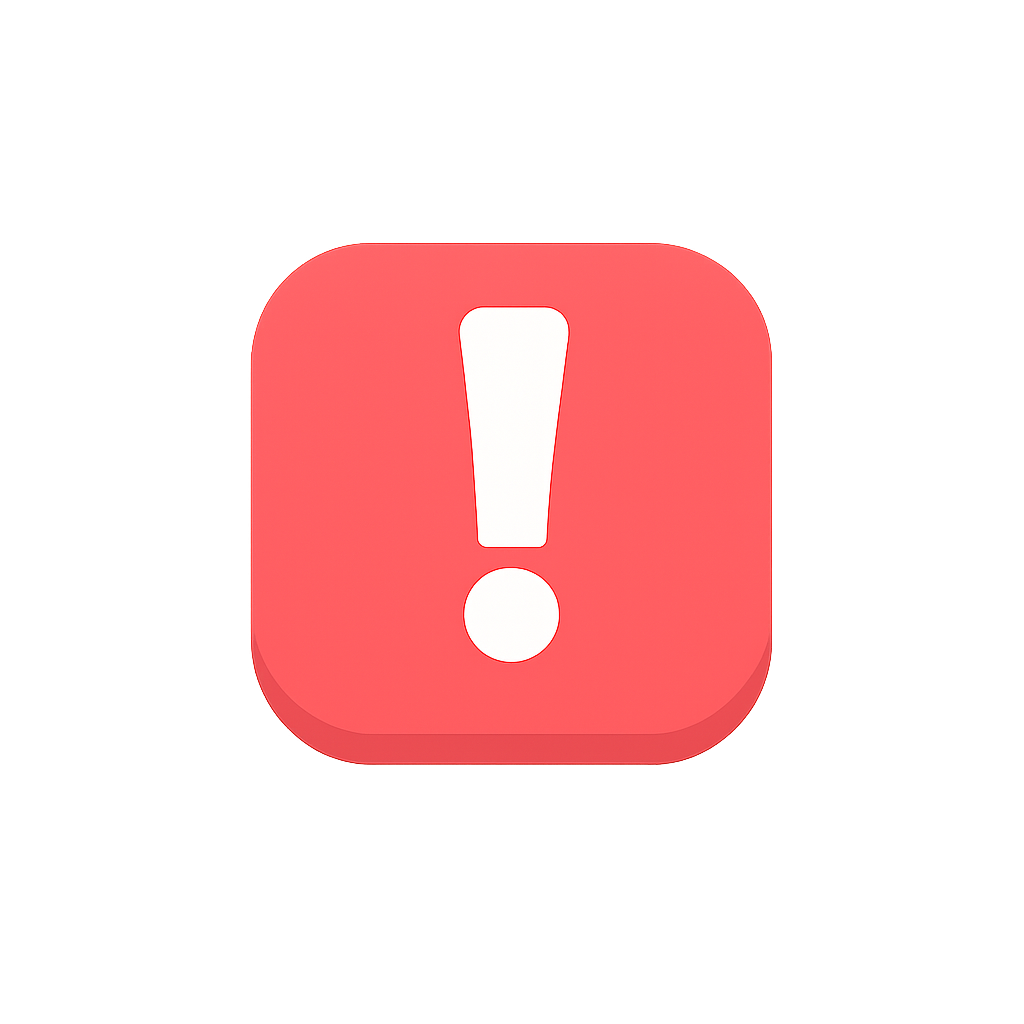 Red warning icon button with white exclamation mark in the center