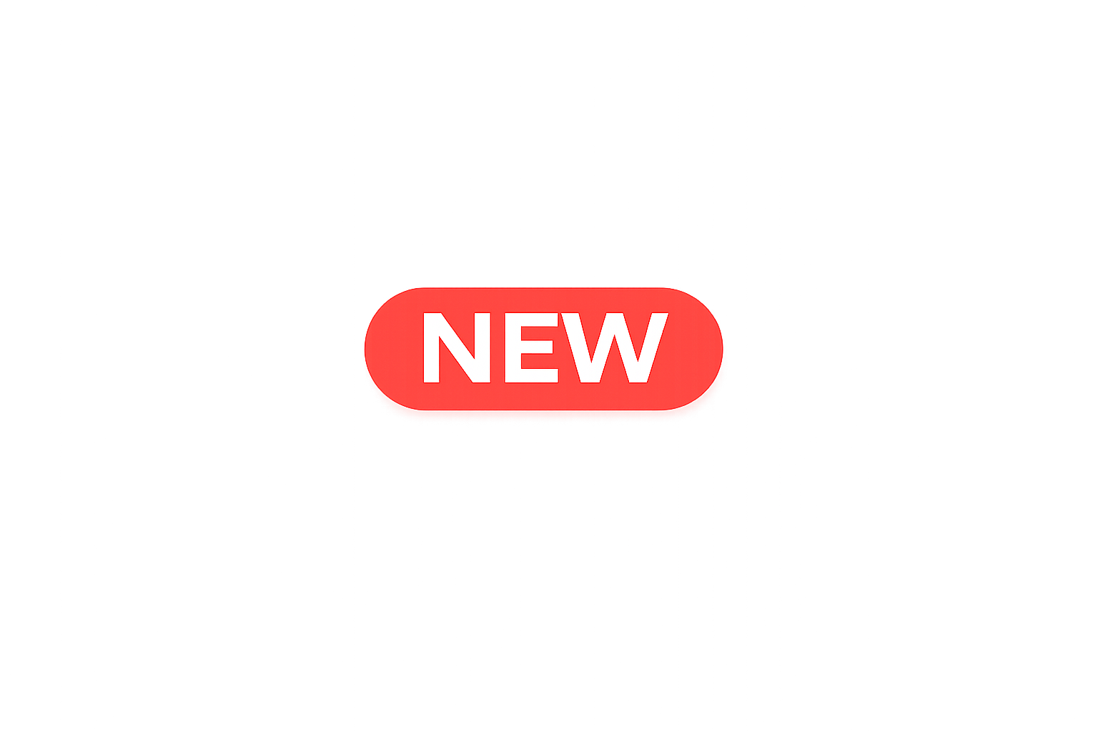 Red button with white text that says 'NEW' in the center.