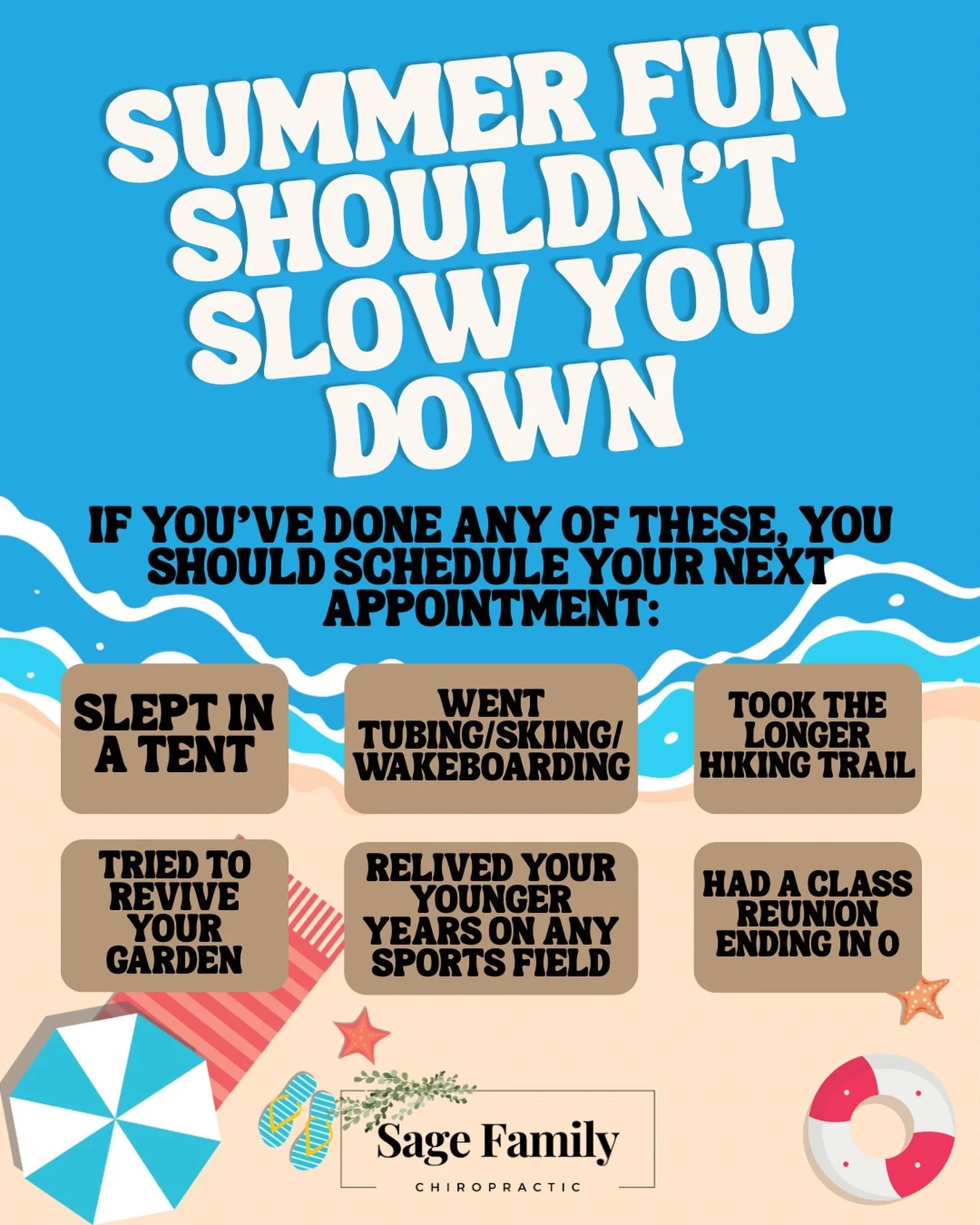 You should be able to enjoy all the things you love this summer. Don&rsquo;t let pain keep you inside, book an appointment today! Schedule through the link in our bio. 
.
.
.
.
#fargochiropractor #fargo #chiropracticcare #sagefamilychiropractic