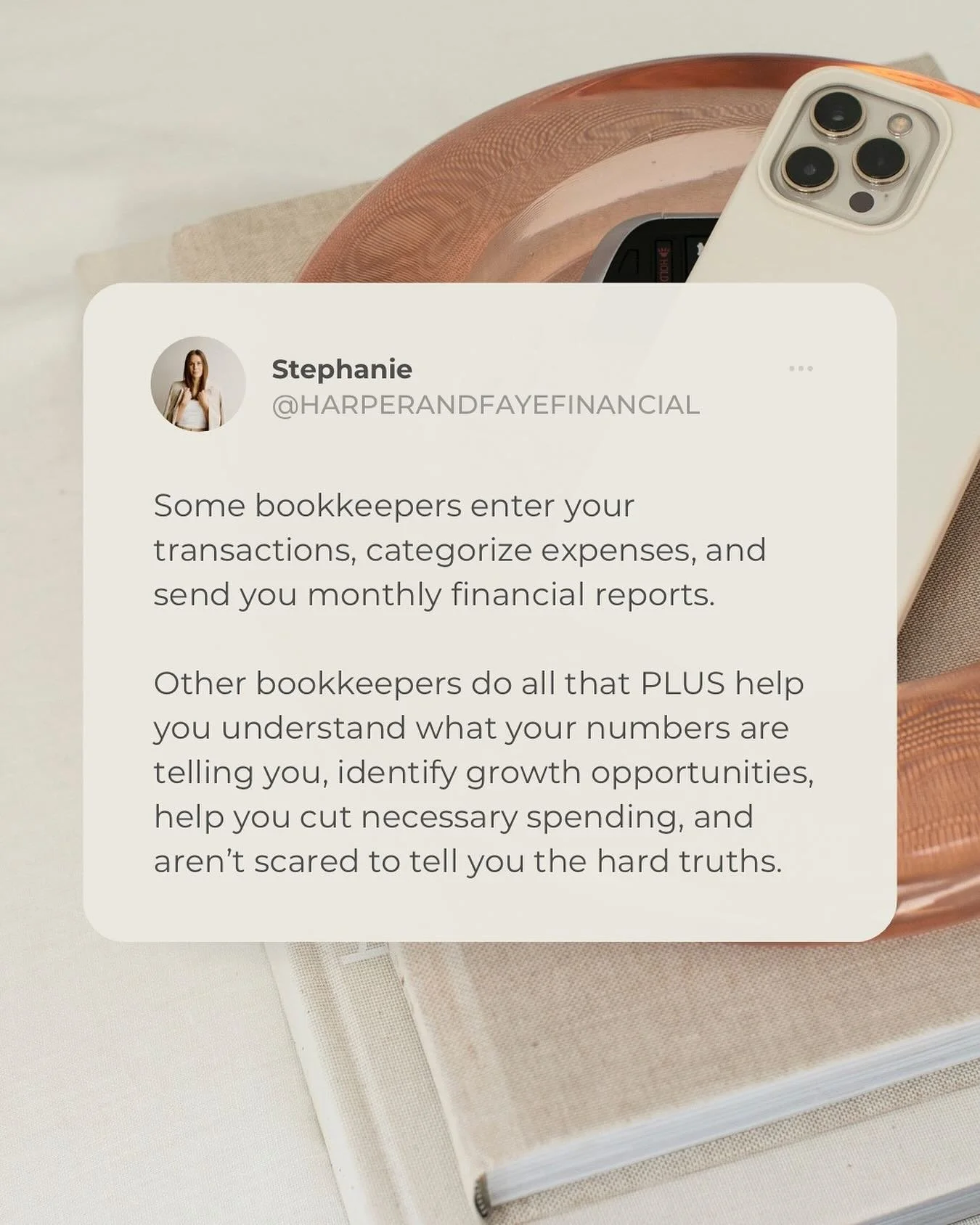 It’s me, I’m other bookkeepers! ๐
My job is SO much more than just data entry and sending you your monthly financial reports.
When you hire me, I want to be your go-to finance resource for your business. ๐ธ
It’s not just about g