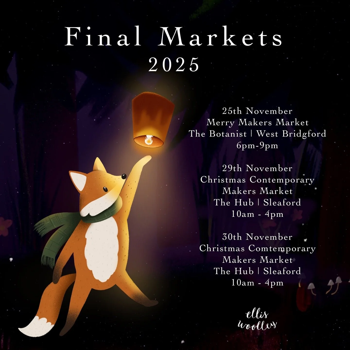 Here we are, the last 3 markets of the year &amp; as Ellis Woolley Illustration 😭 these events will be the very last chance to shop with me in person &amp; grab some of the bargains I&rsquo;ve been putting on my table. The very last one is a bit ext