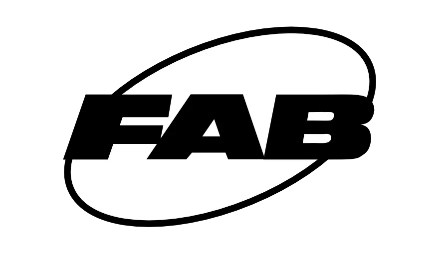A black and white logo with the word "EAB" in bold black letters, partially surrounded by a white oval shape.